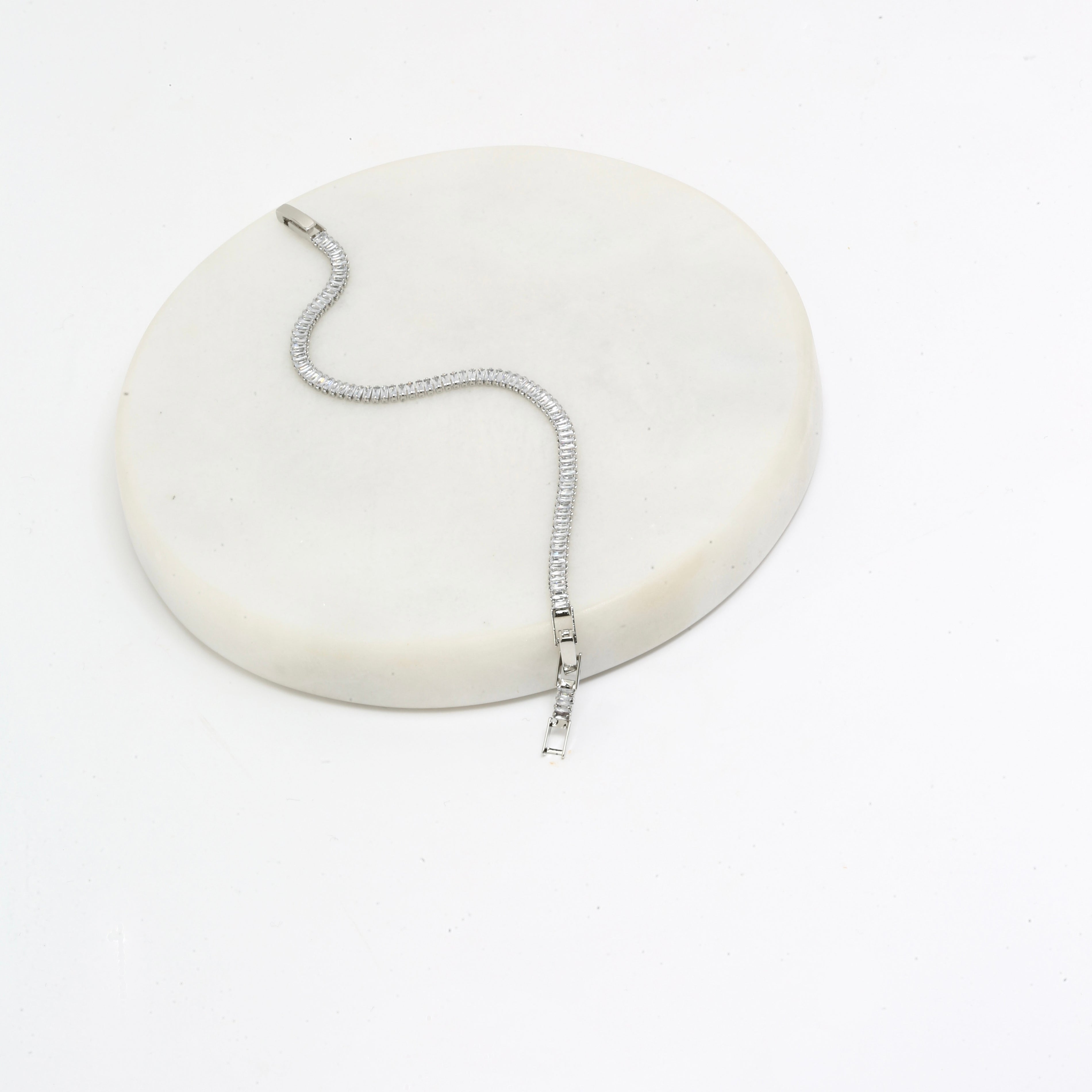 Thin baguette cut tennis bracelet