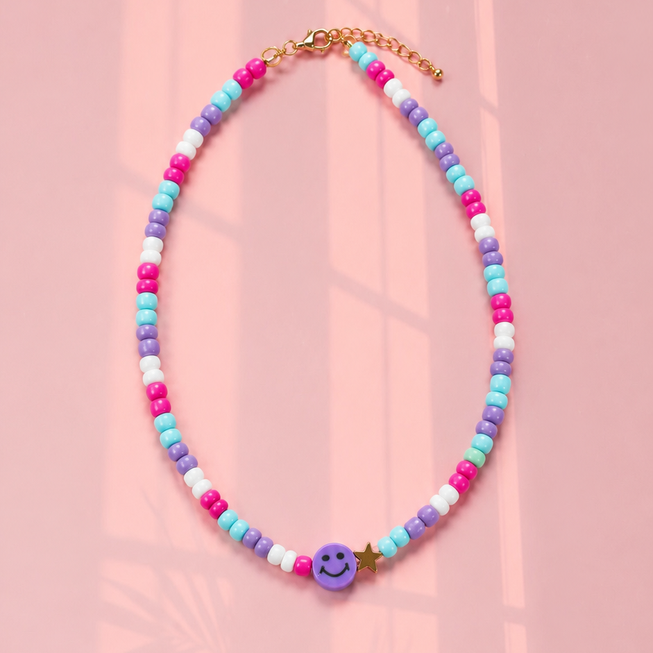Purple smiley necklace