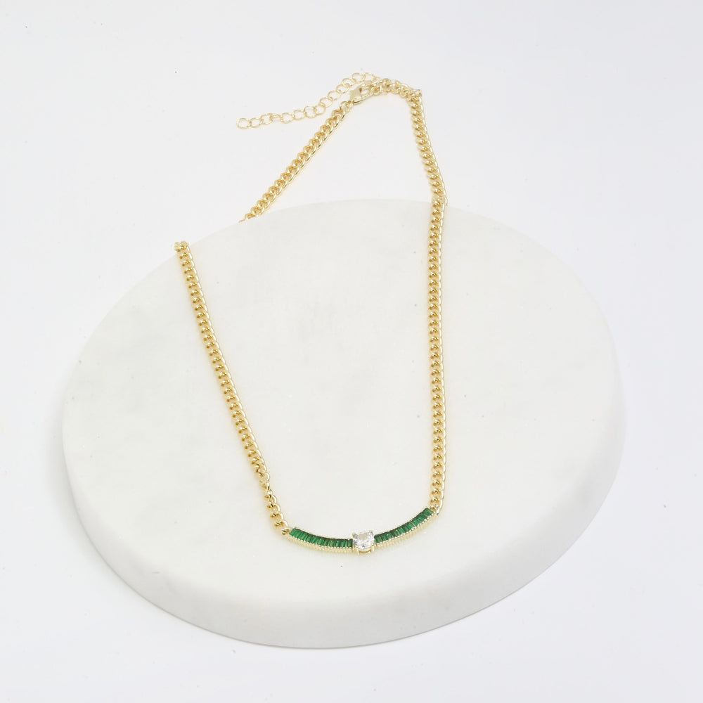 Emerald baguette chain necklace