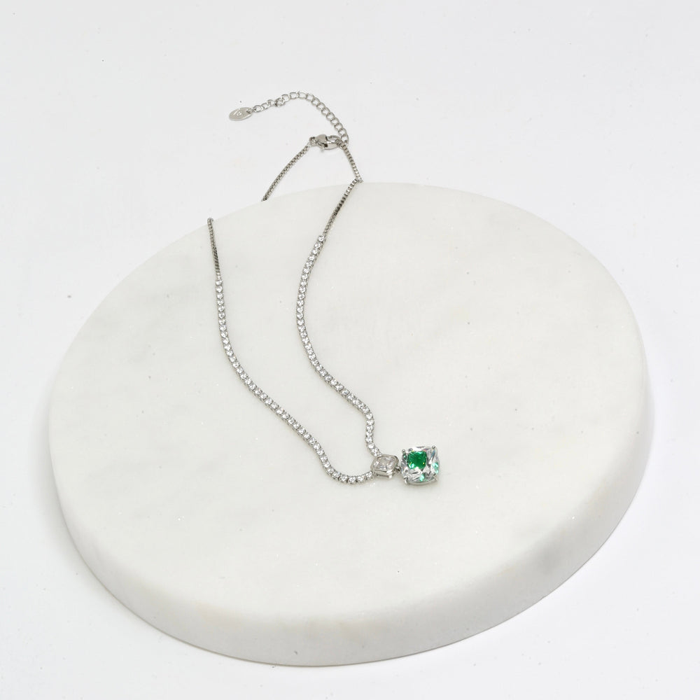 Emerald diamond drop necklace