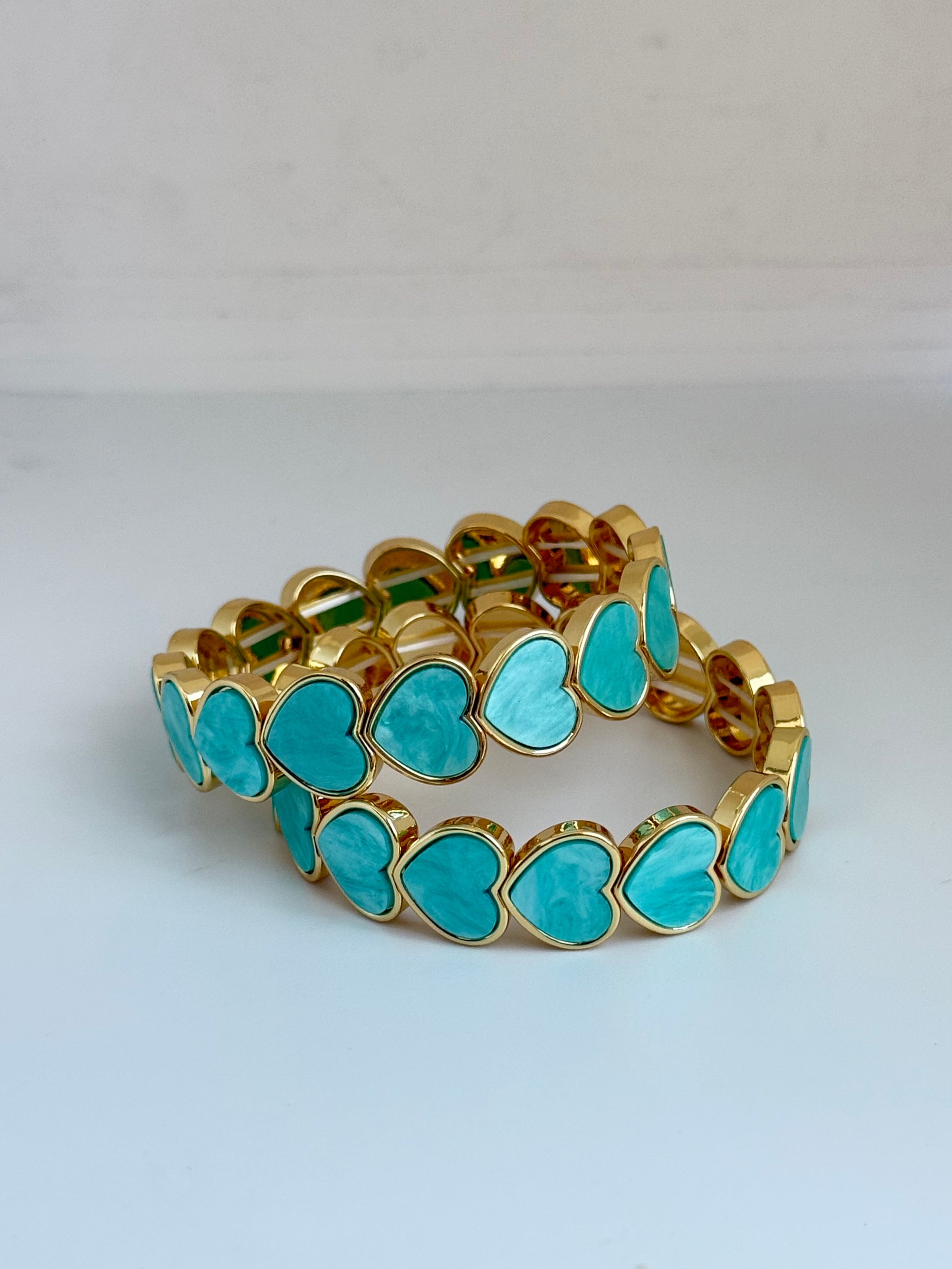 Turquoise big hearts enamel bracelet