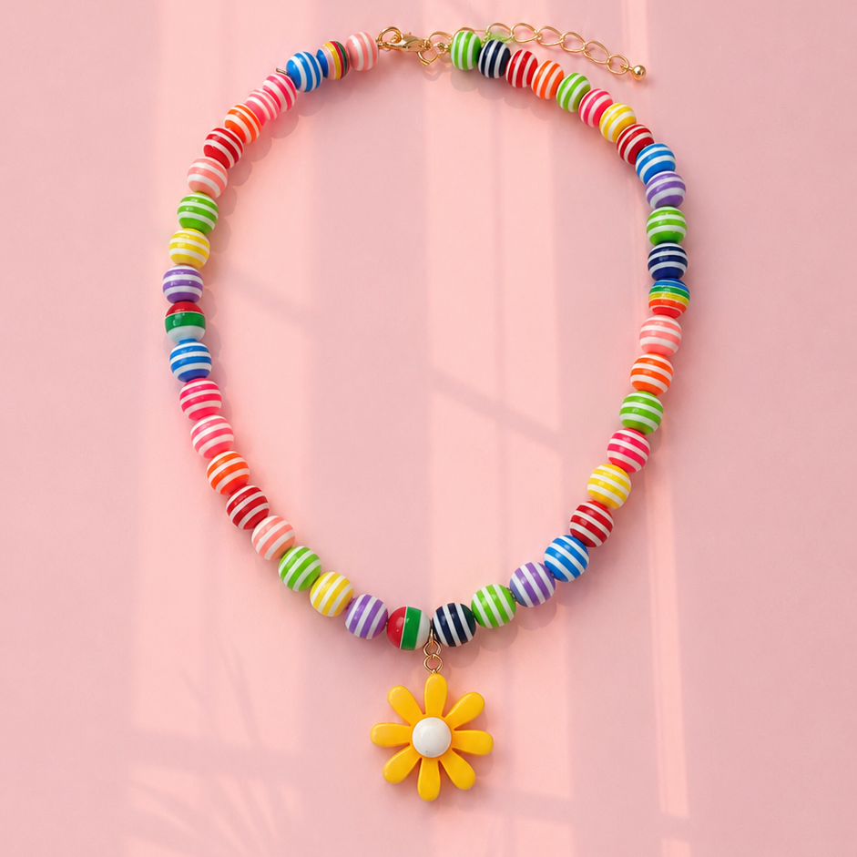 Kids rainbow yellow daisy necklace