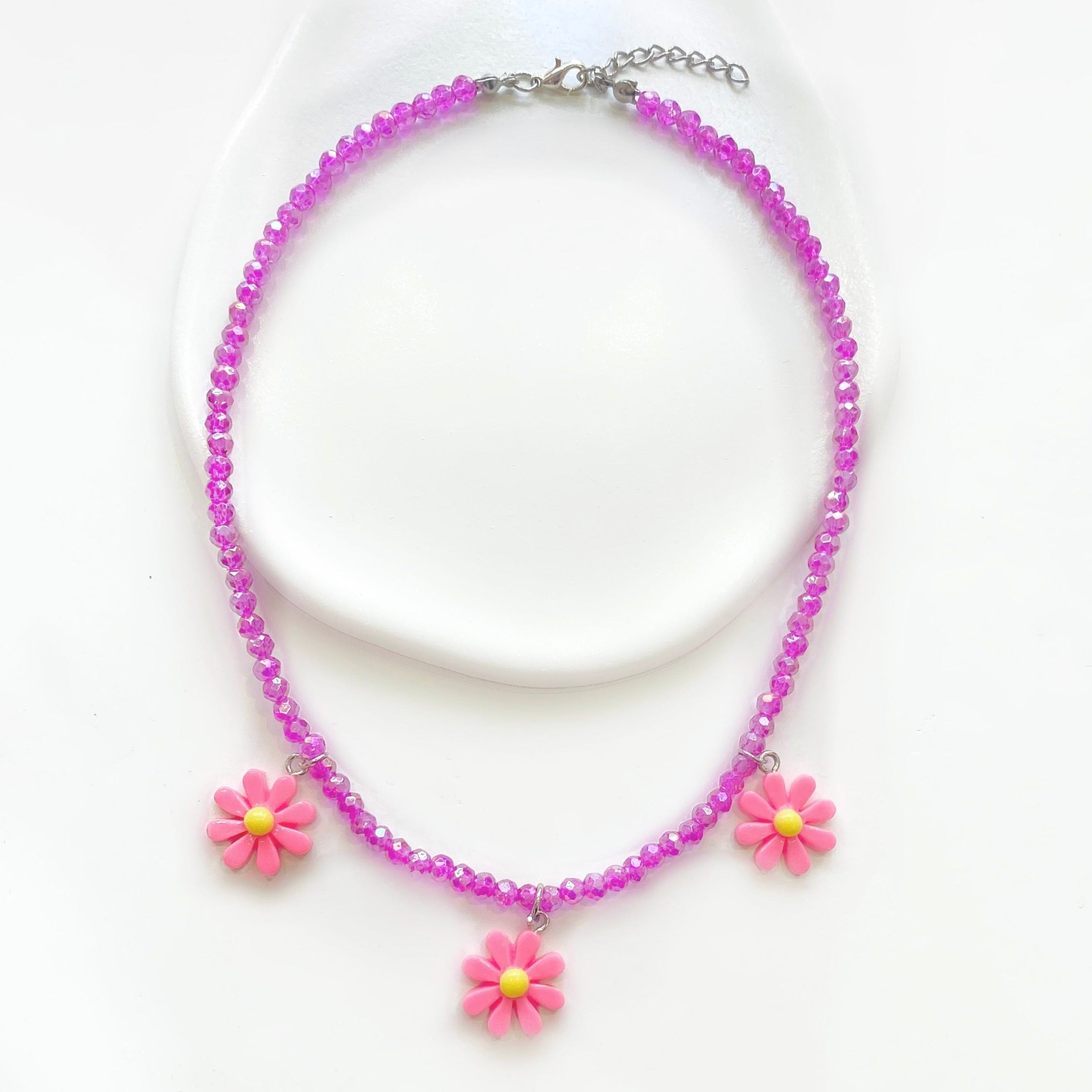 Hot pink daisies necklace