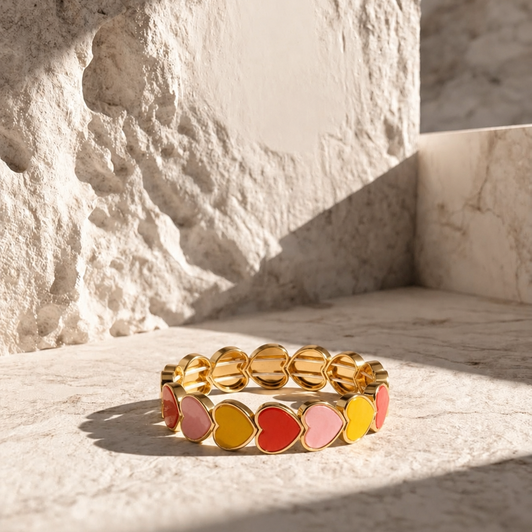 Sunset big hearts enamel bracelet