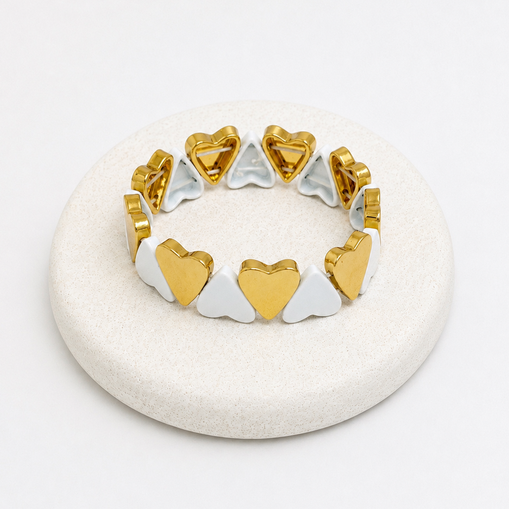 White big hearts enamel bracelet