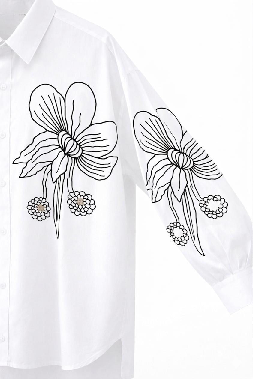 Floral doodle print shirt