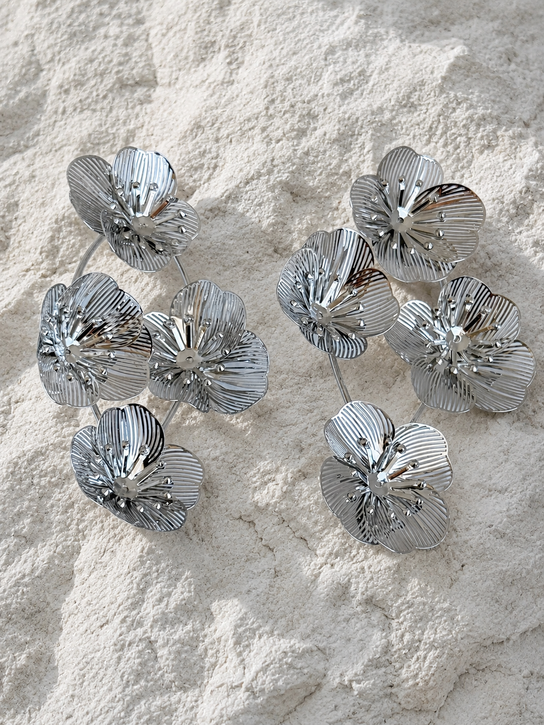 Oversized silver floral earrings