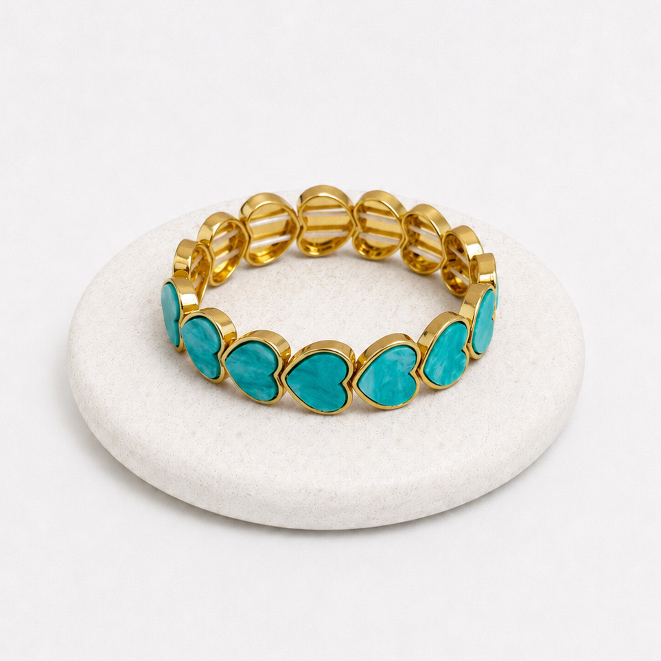Turquoise big hearts enamel bracelet