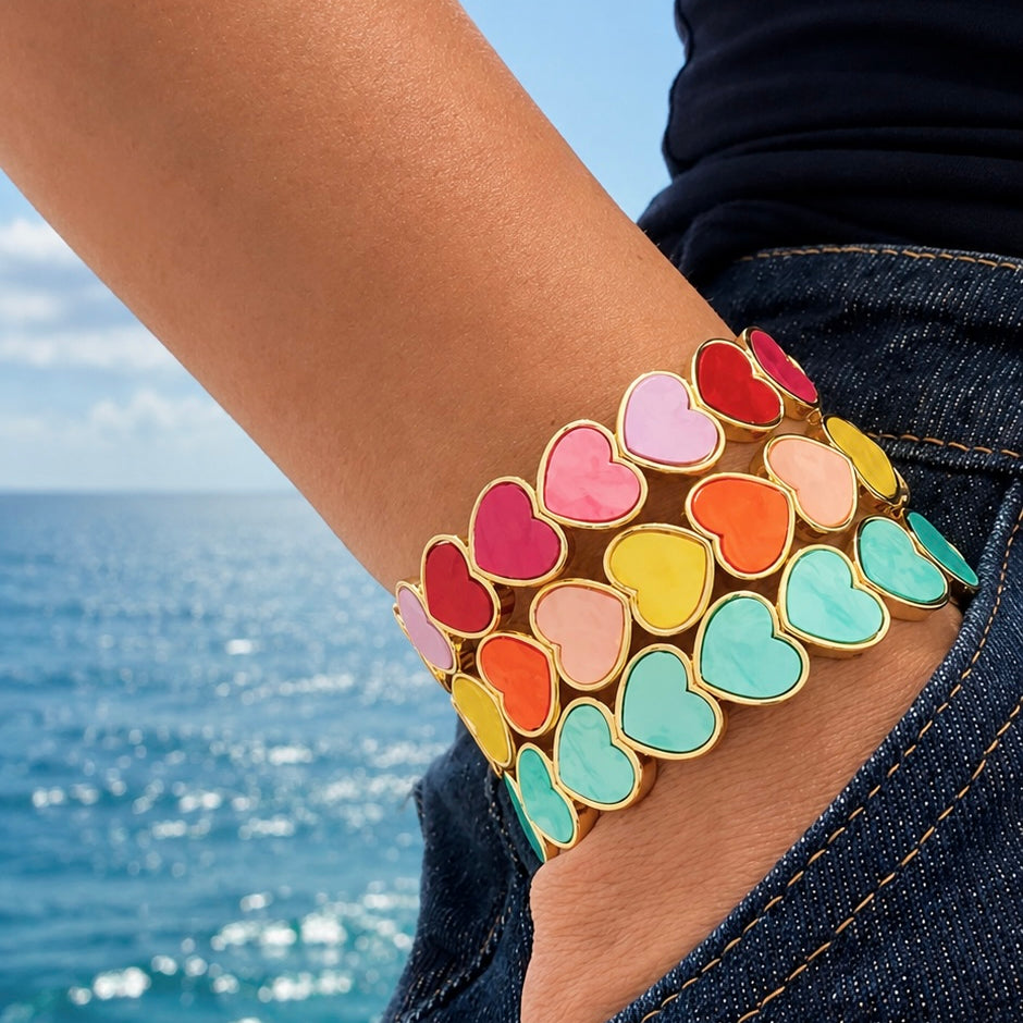 Turquoise big hearts enamel bracelet