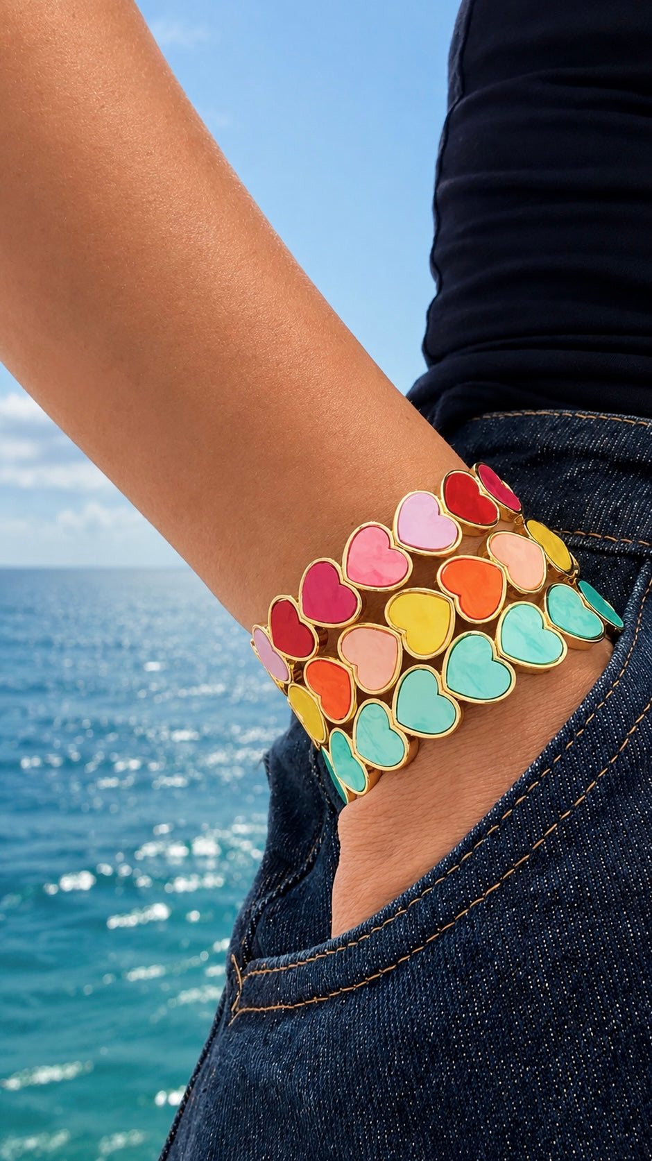 Turquoise big hearts enamel bracelet