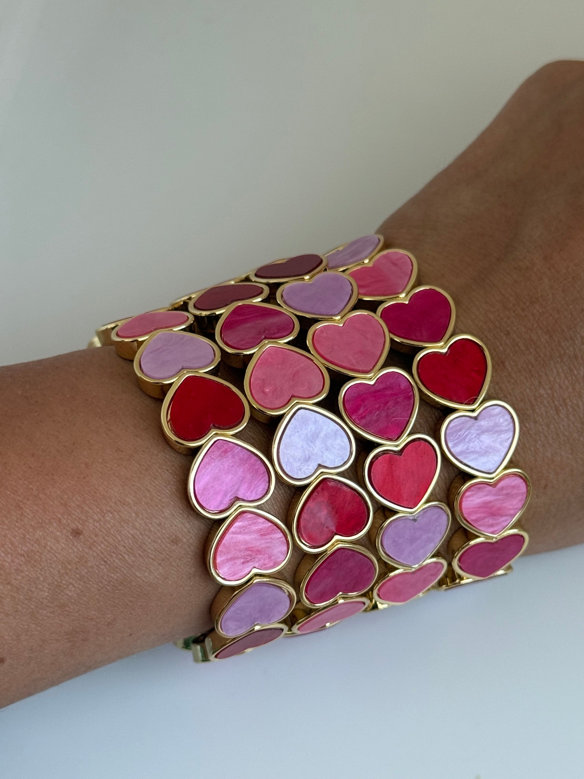 Red & pink big hearts enamel bracelet