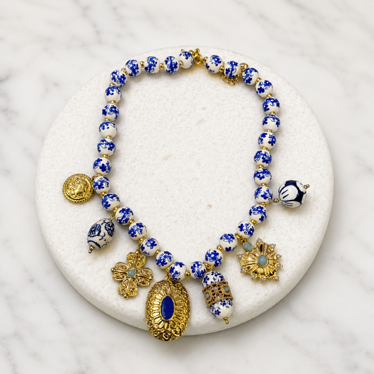 Glass porcelain charm necklace