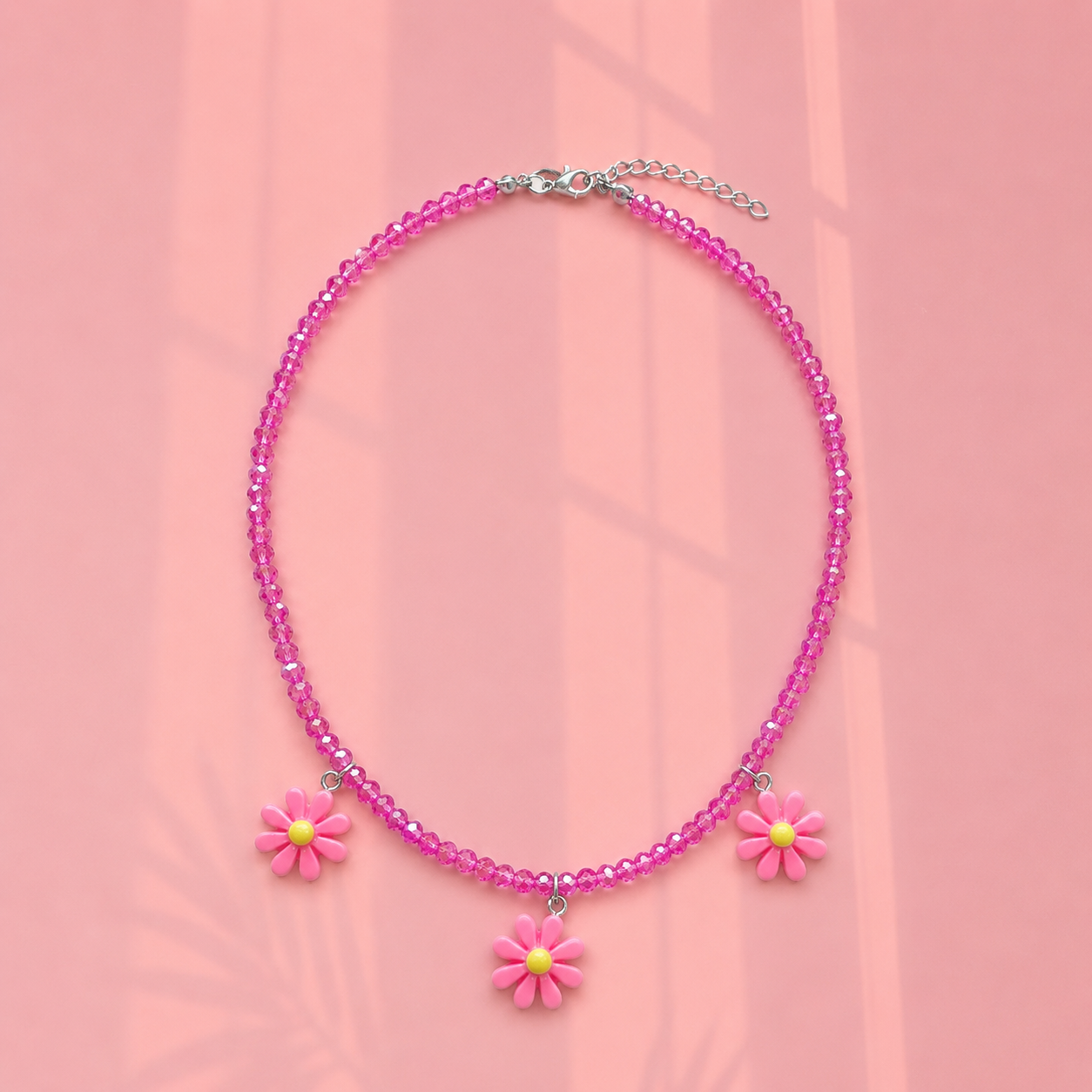 Hot pink daisies necklace