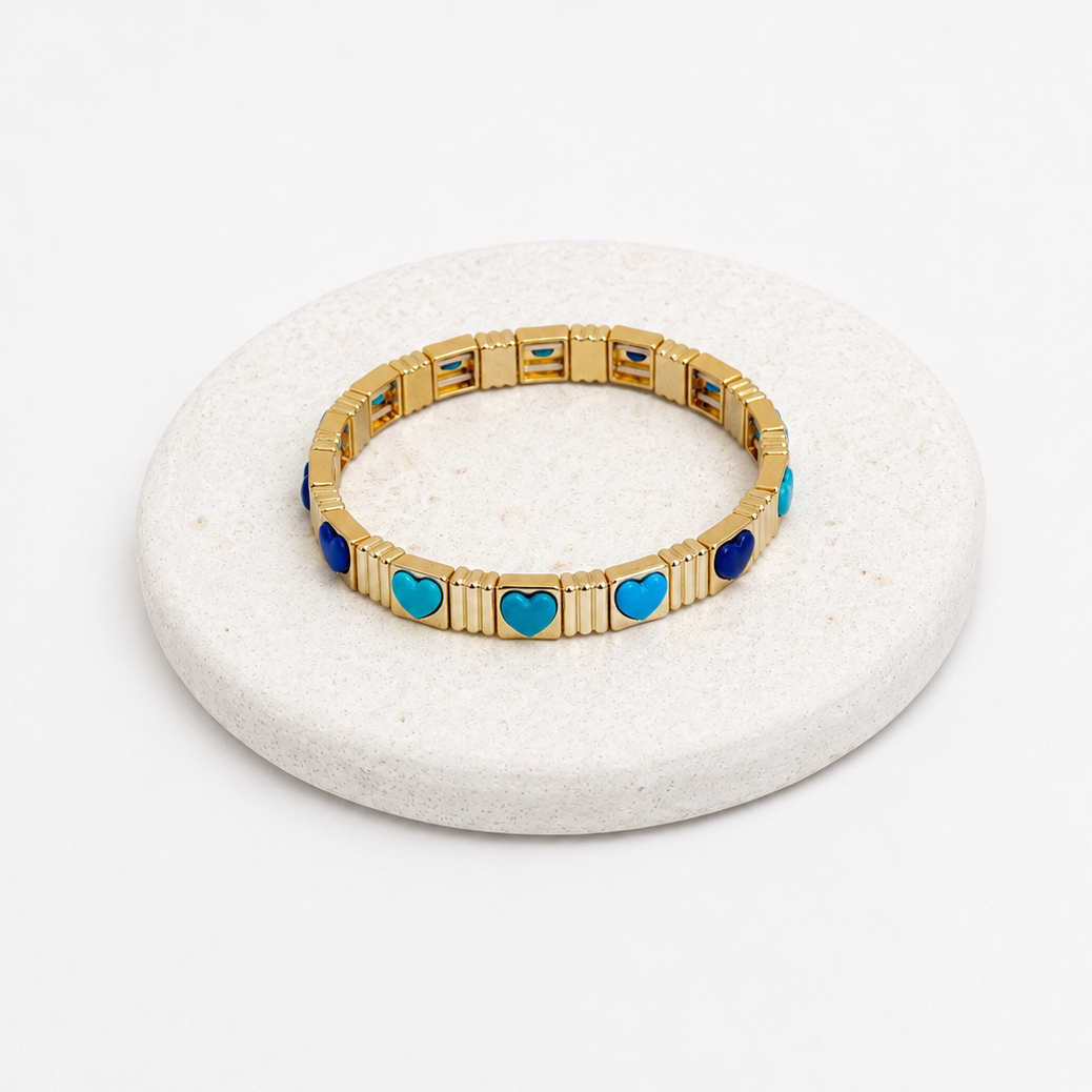 Shades of blue hearts enamel bracelet