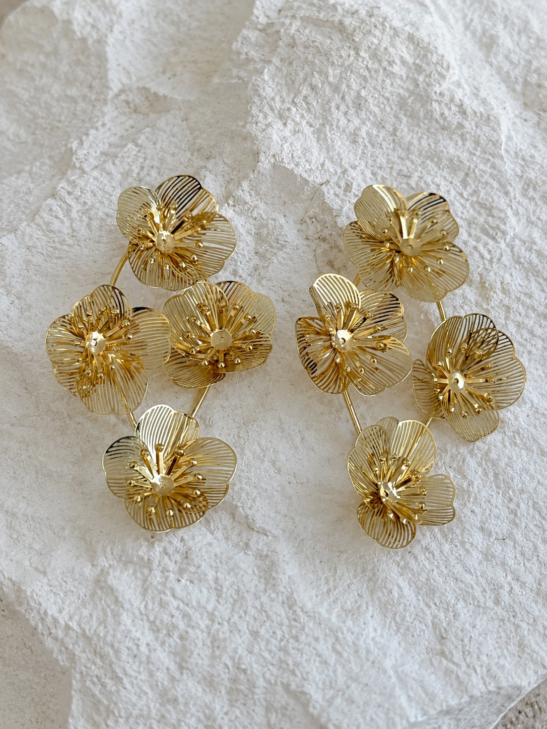 Oversized gold floral drop earrings