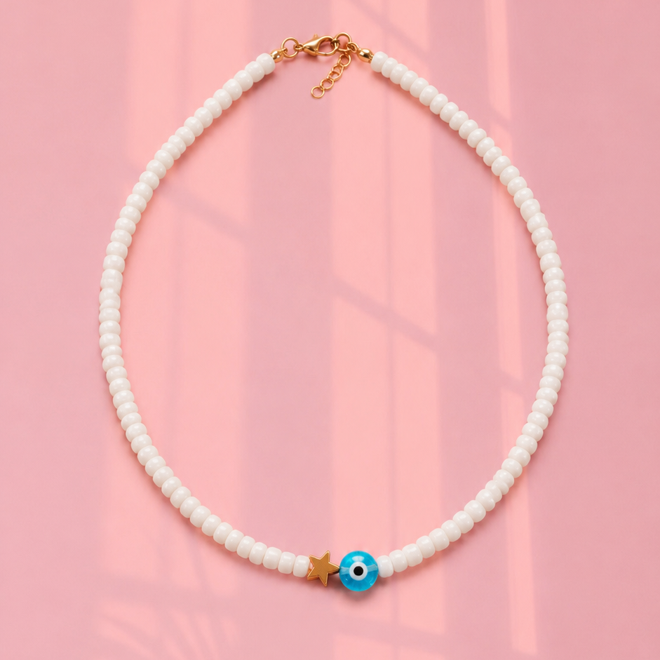 White evil eye necklace