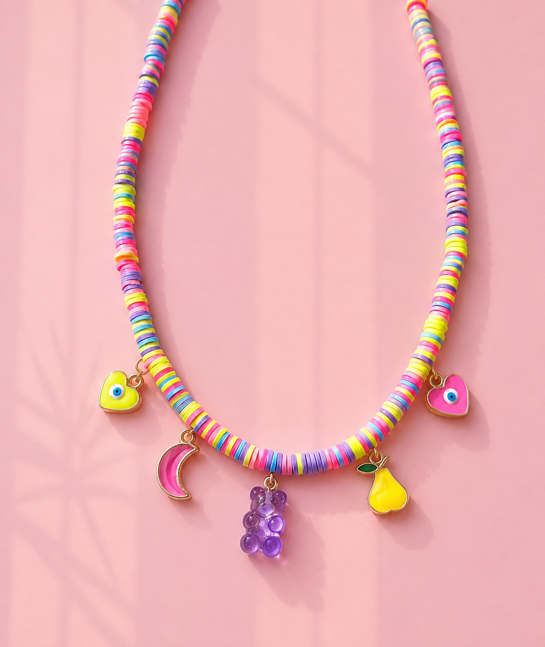 Teddy charm neon surfer necklace