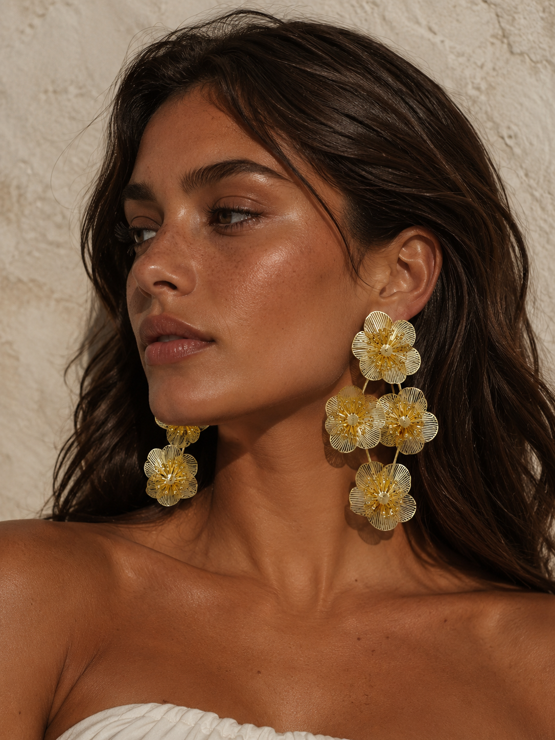 Oversized gold floral drop earrings