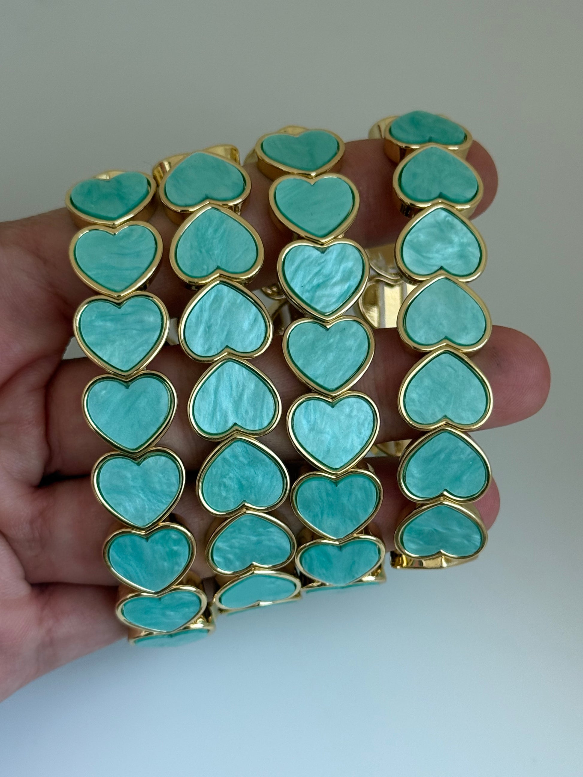 Turquoise big hearts enamel bracelet