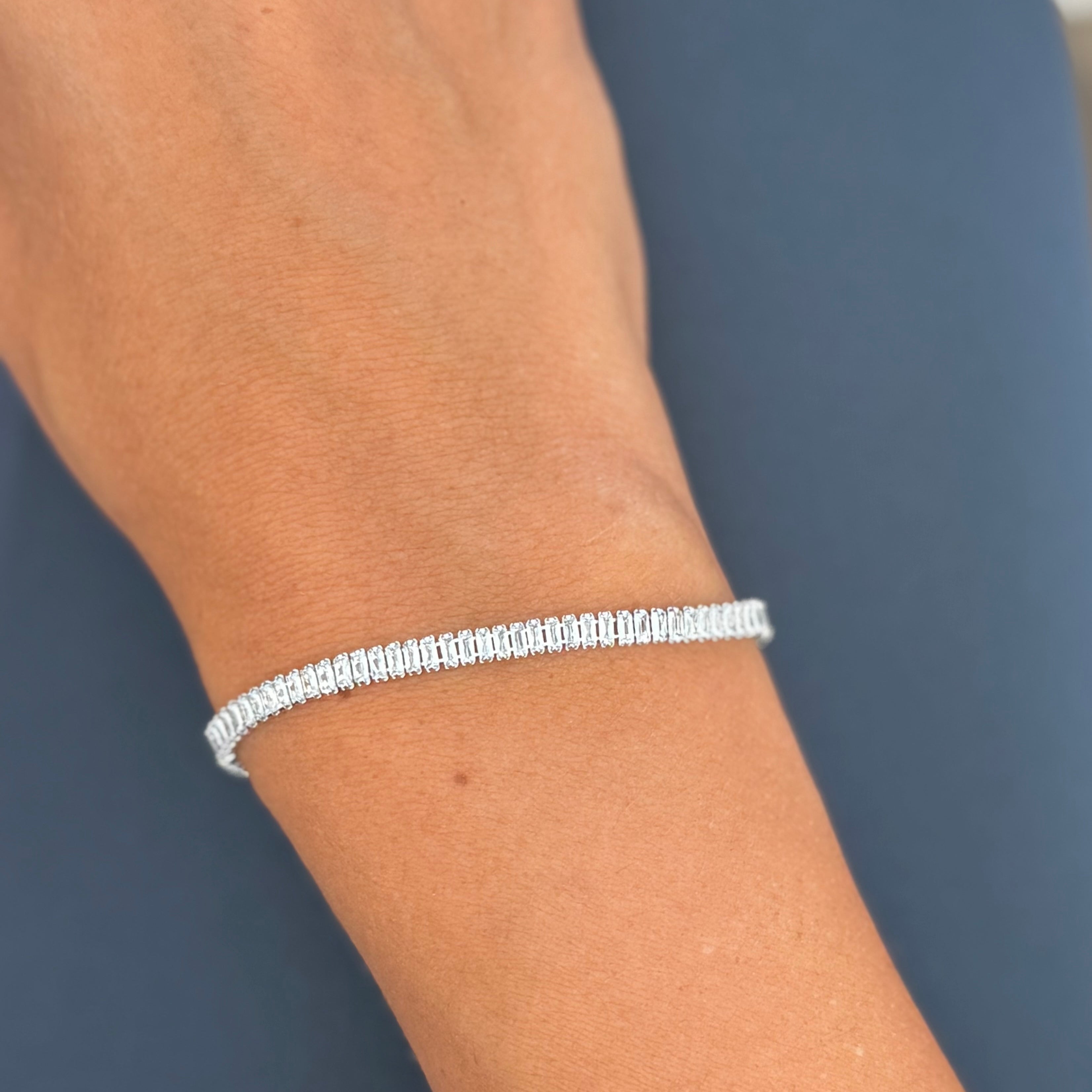Thin baguette cut tennis bracelet