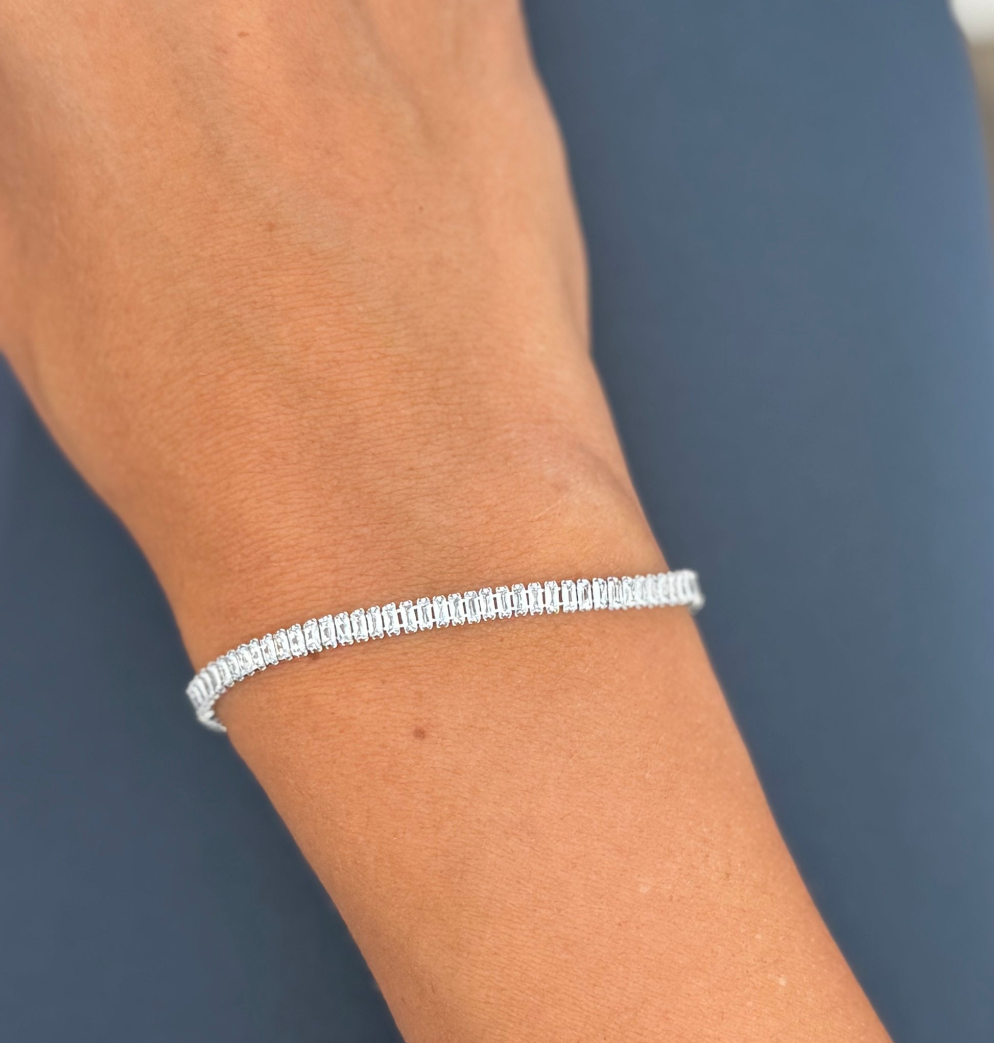 Thin baguette cut tennis bracelet