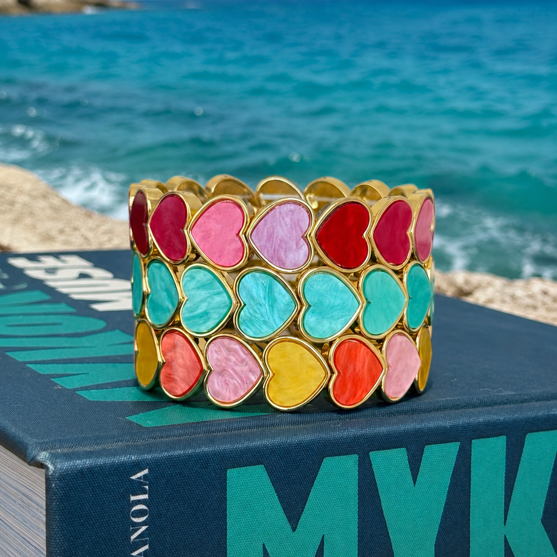 Red & pink big hearts enamel bracelet
