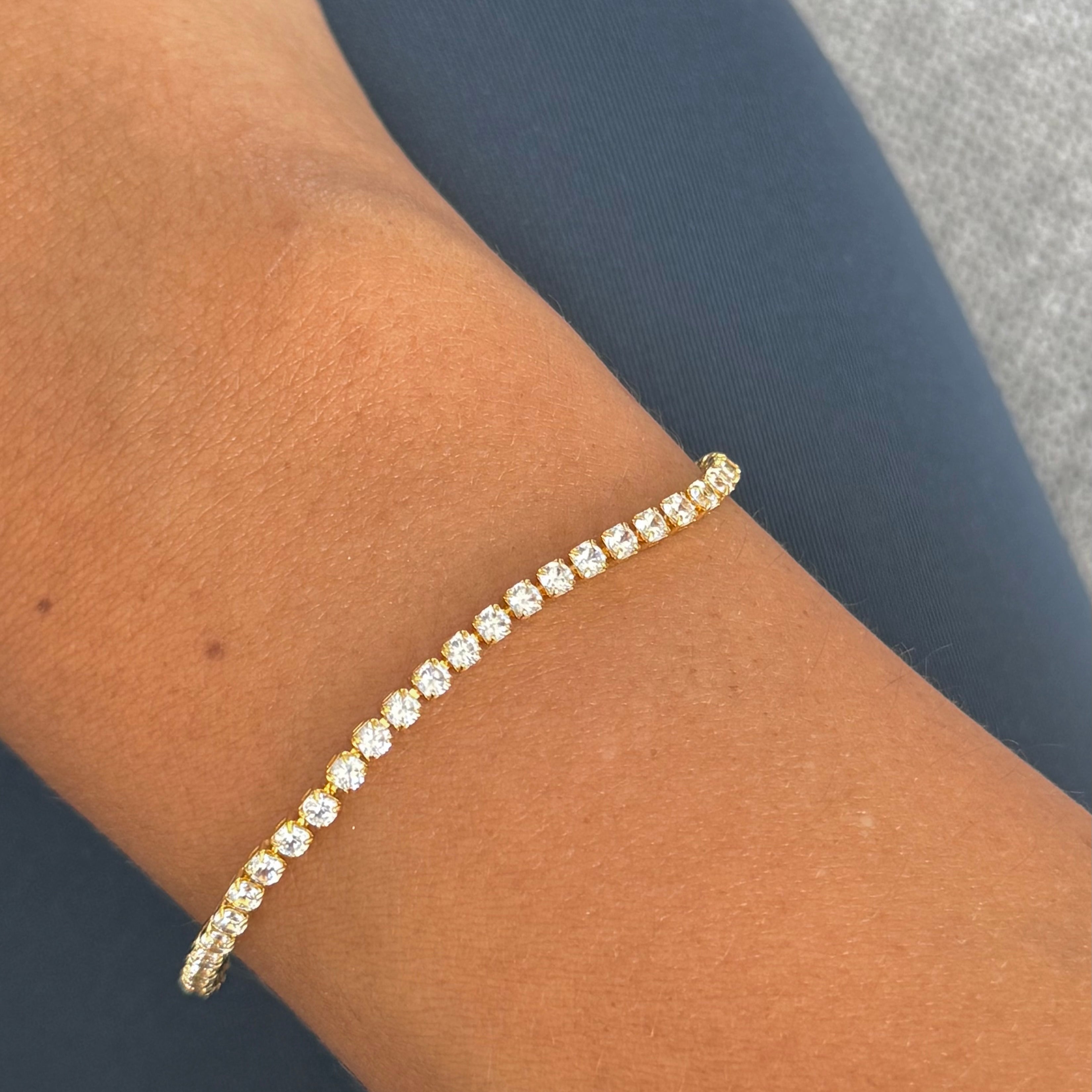 Thin round cut tennis bracelet
