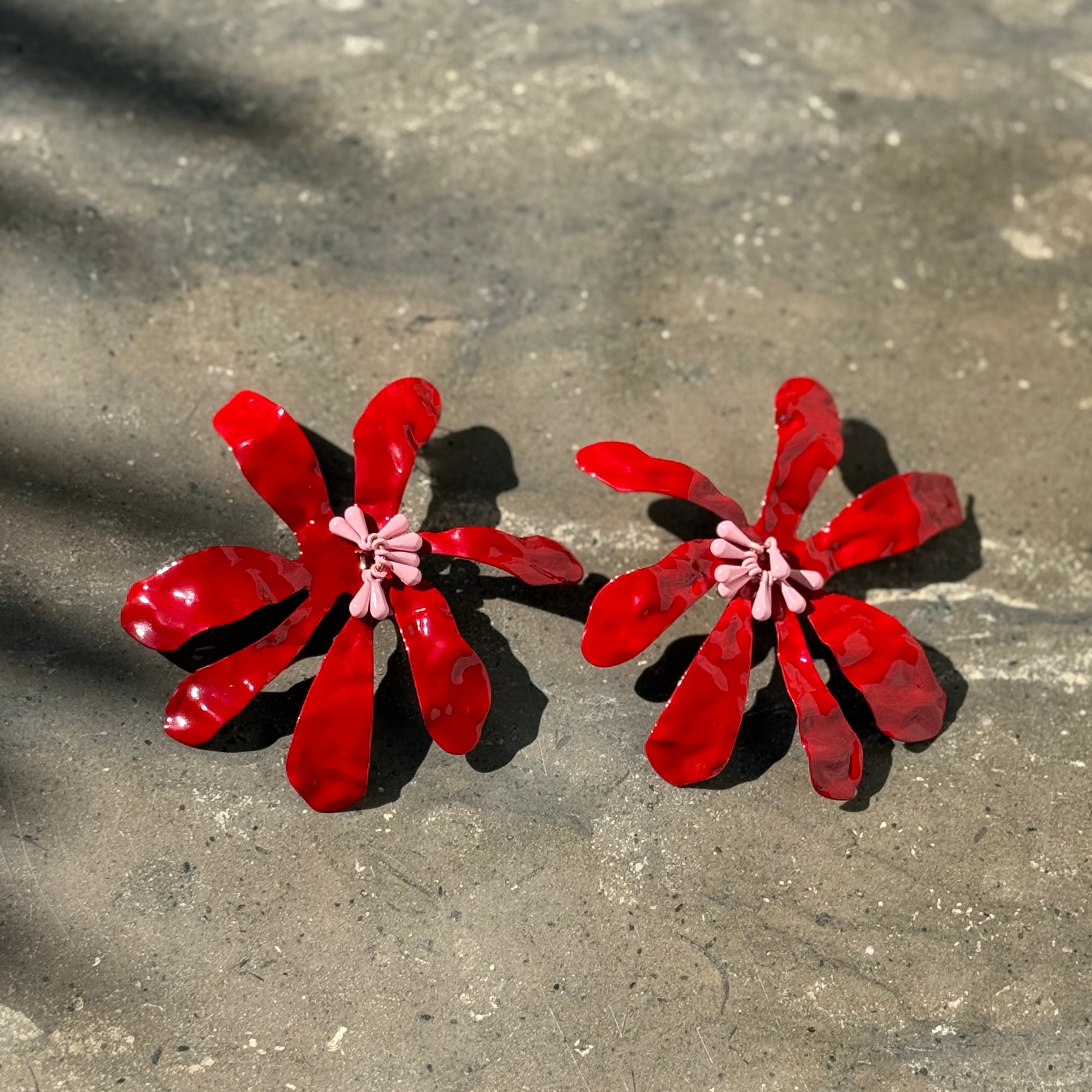 Super red flower earrings