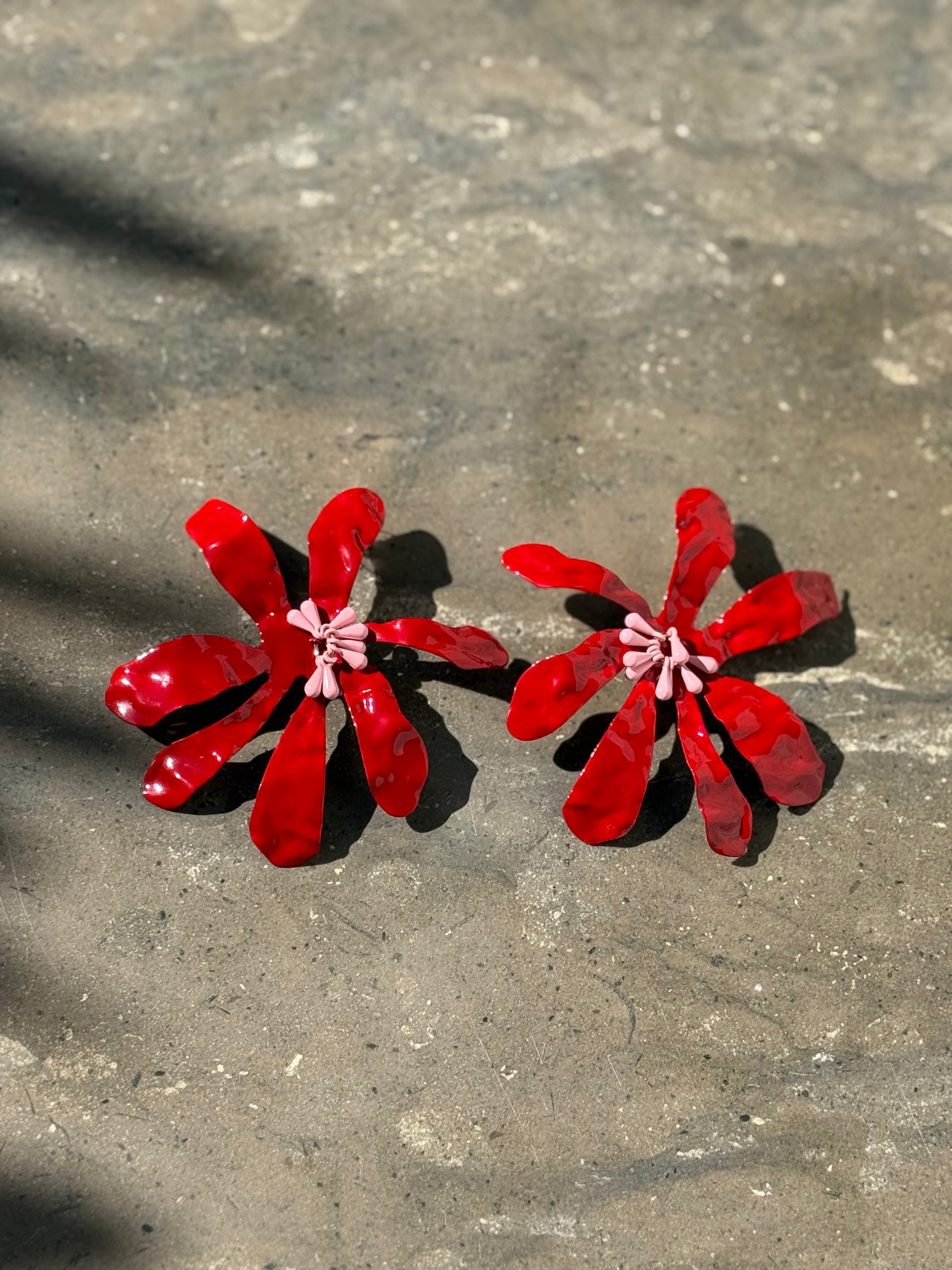 Super red flower earrings