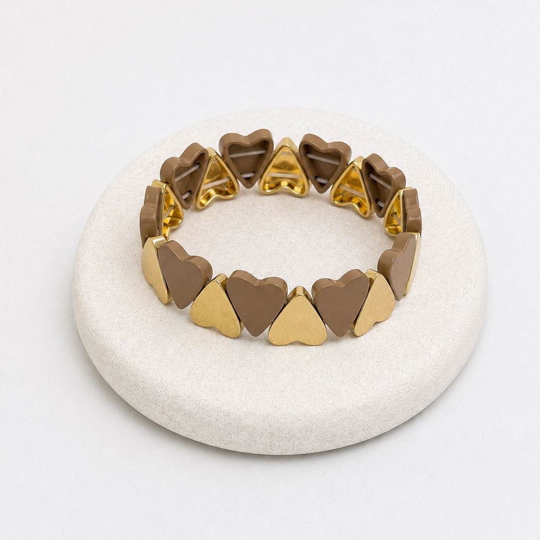 Taupe big heart enamel bracelet