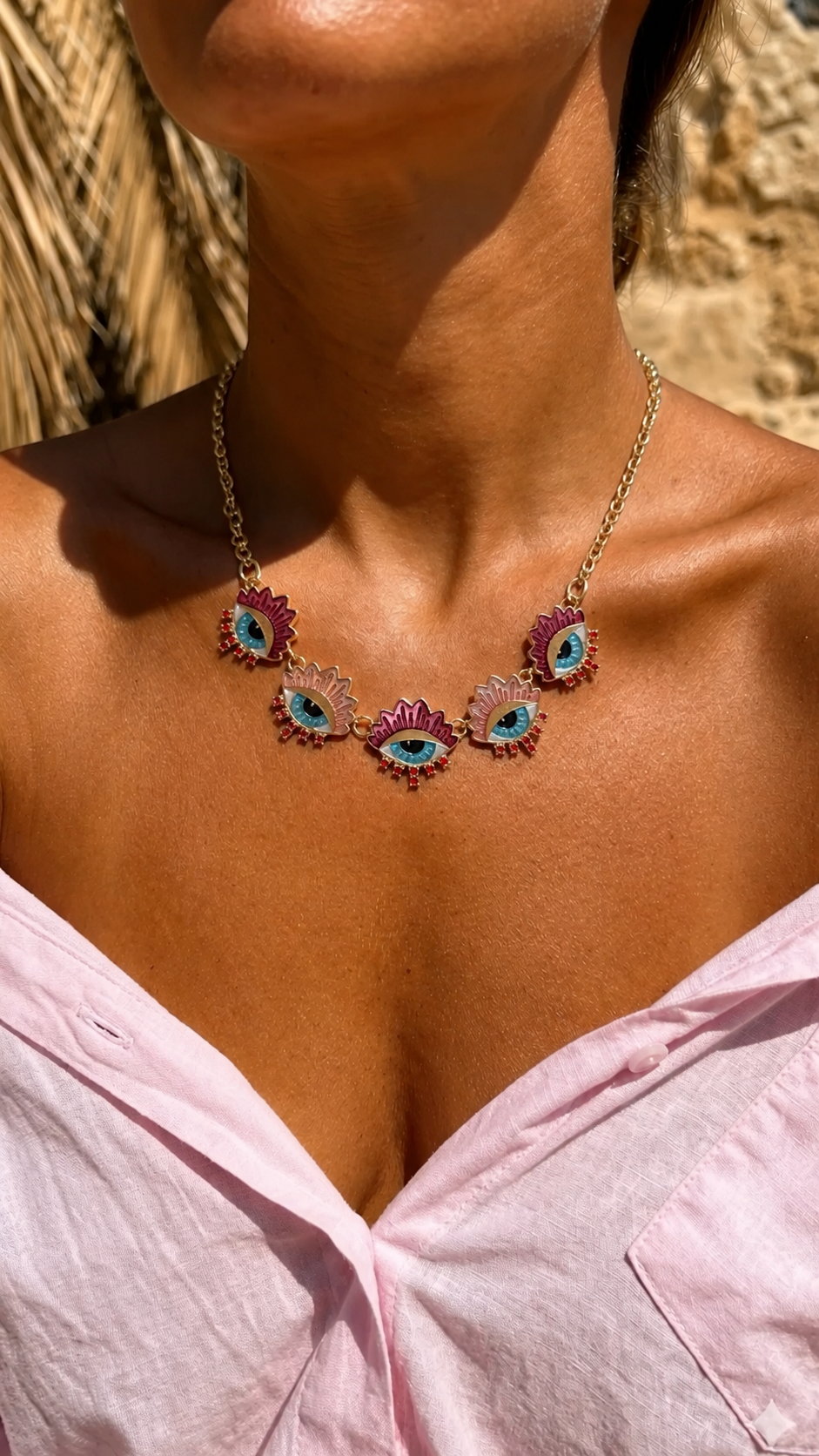 All eyes red & pink chain necklace