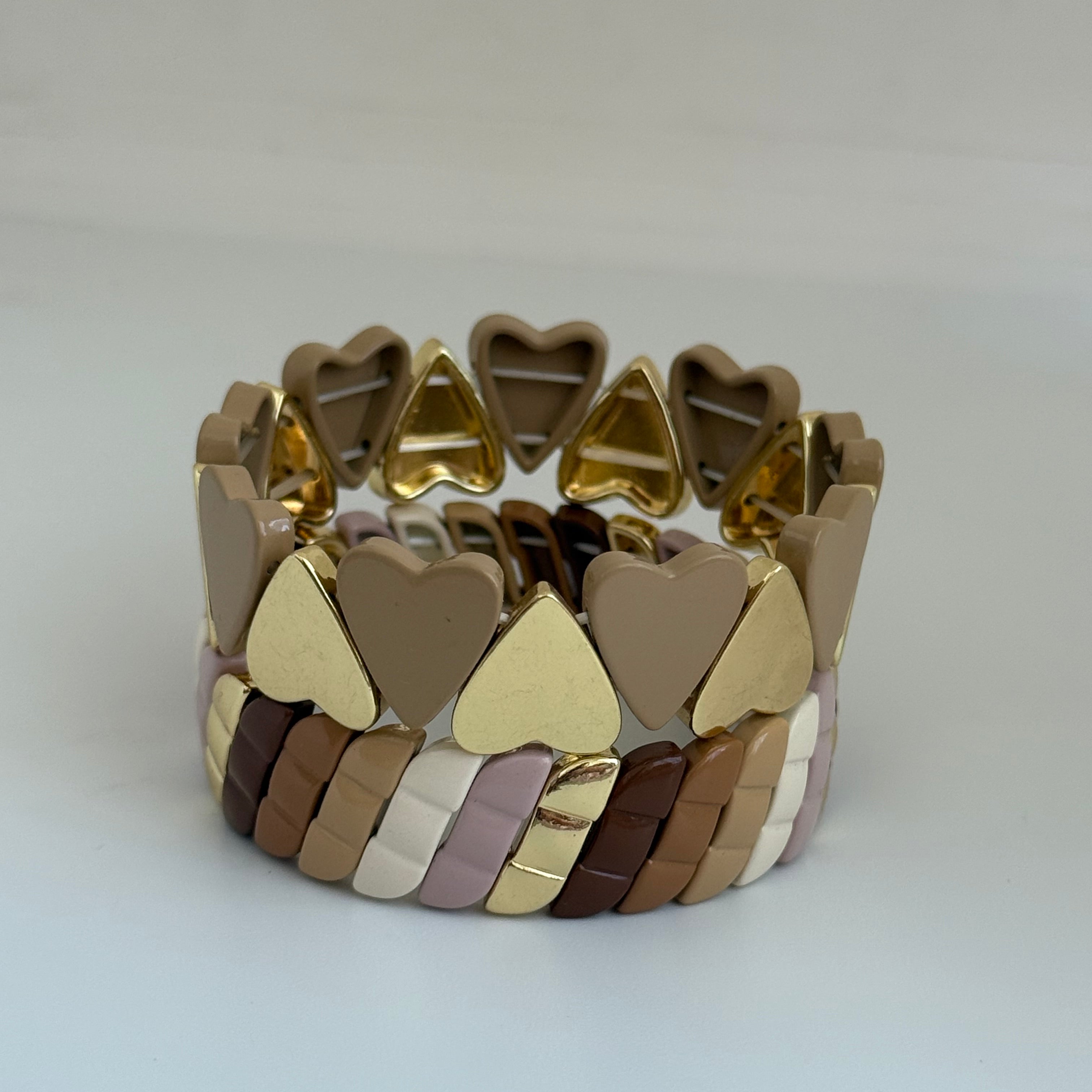 Taupe big heart enamel bracelet