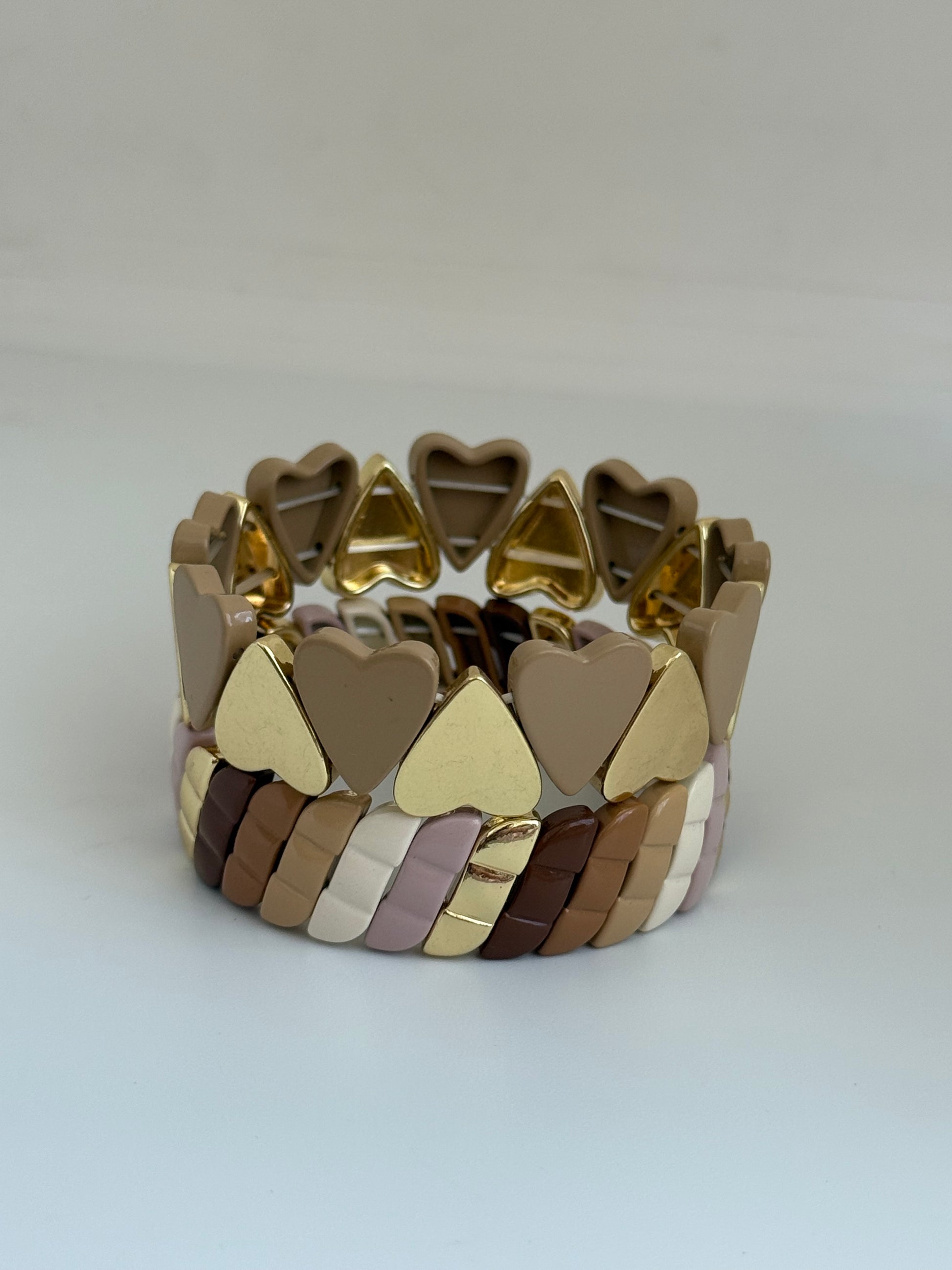 Taupe big heart enamel bracelet