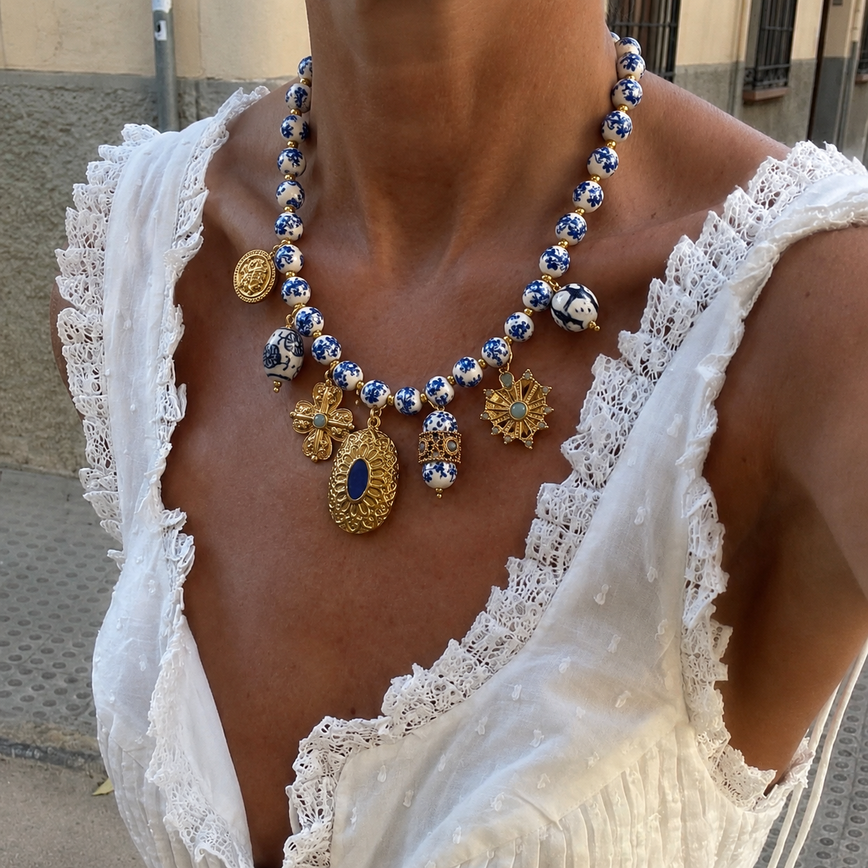 Glass porcelain charm necklace