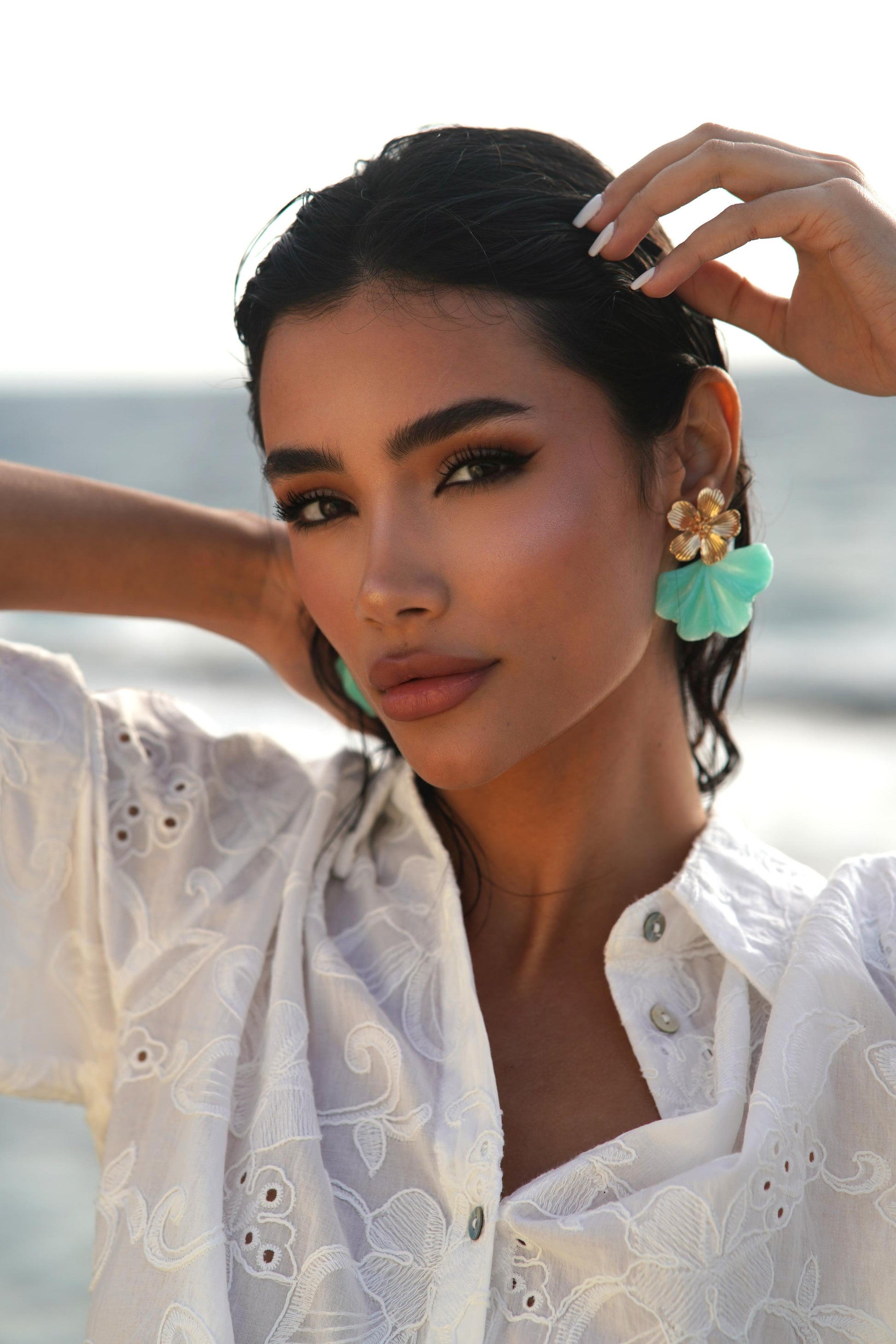 Floral turquoise earrings