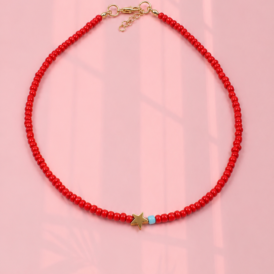Delicate red starlight necklace