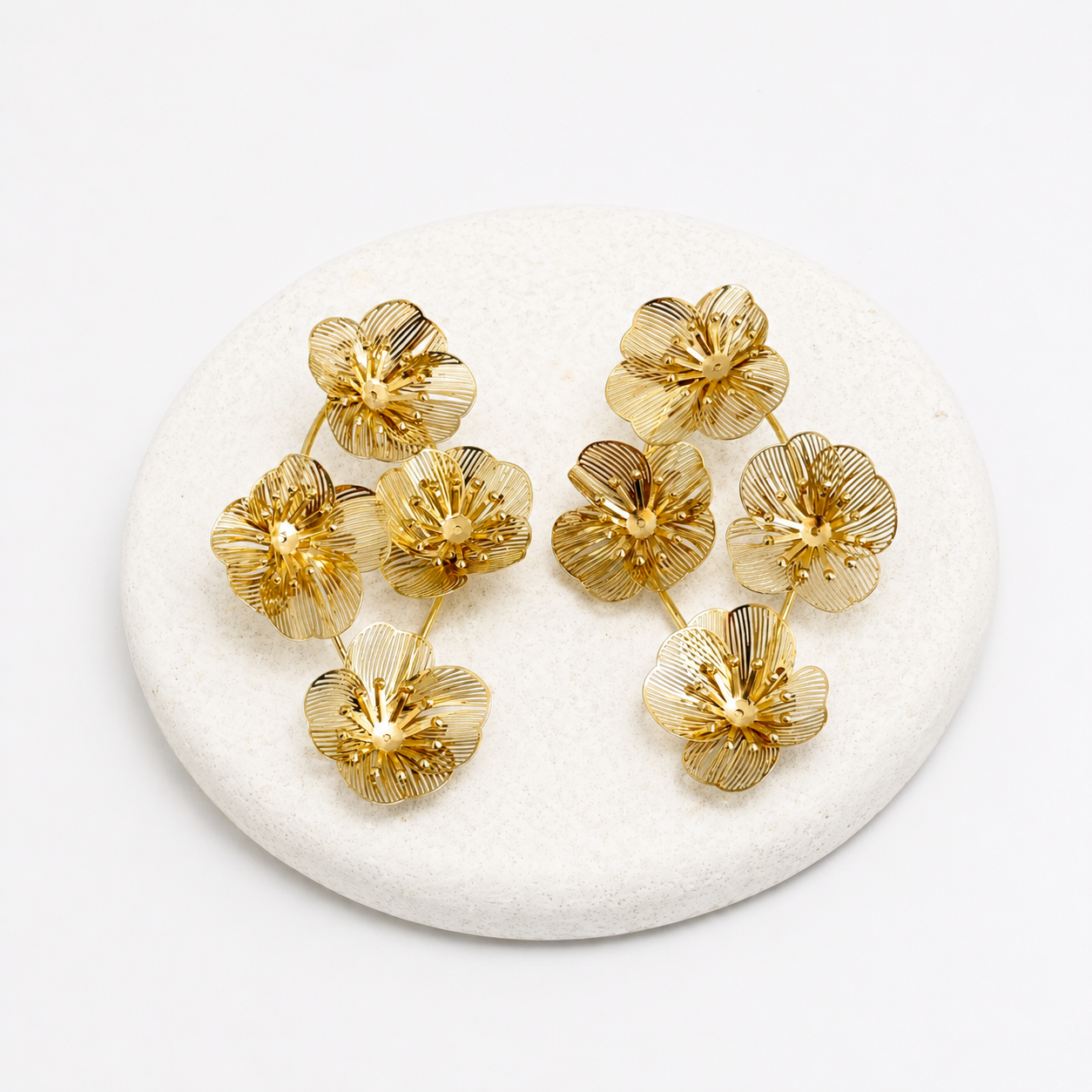 Oversized gold floral drop earrings