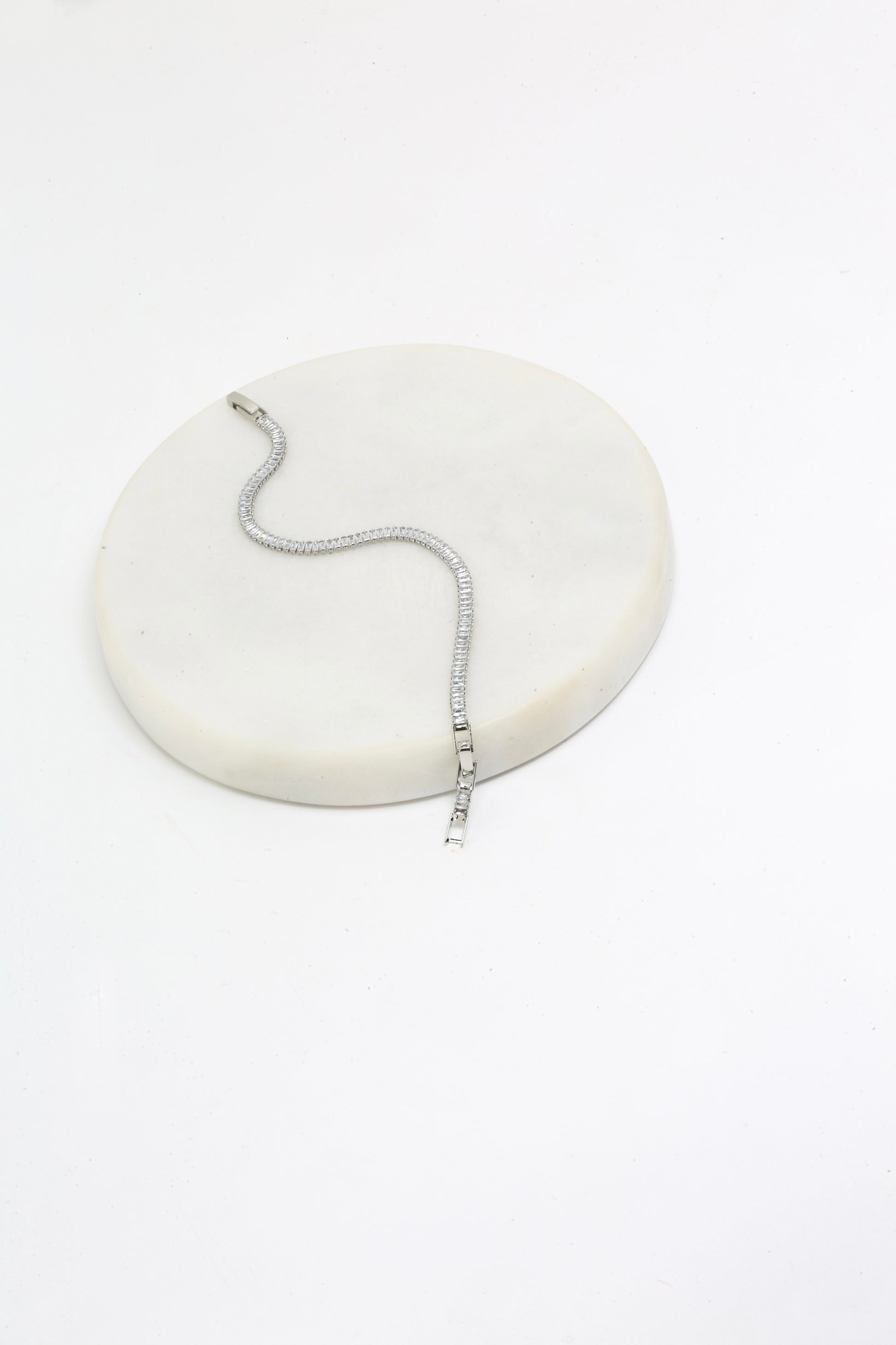 Thin baguette cut tennis bracelet