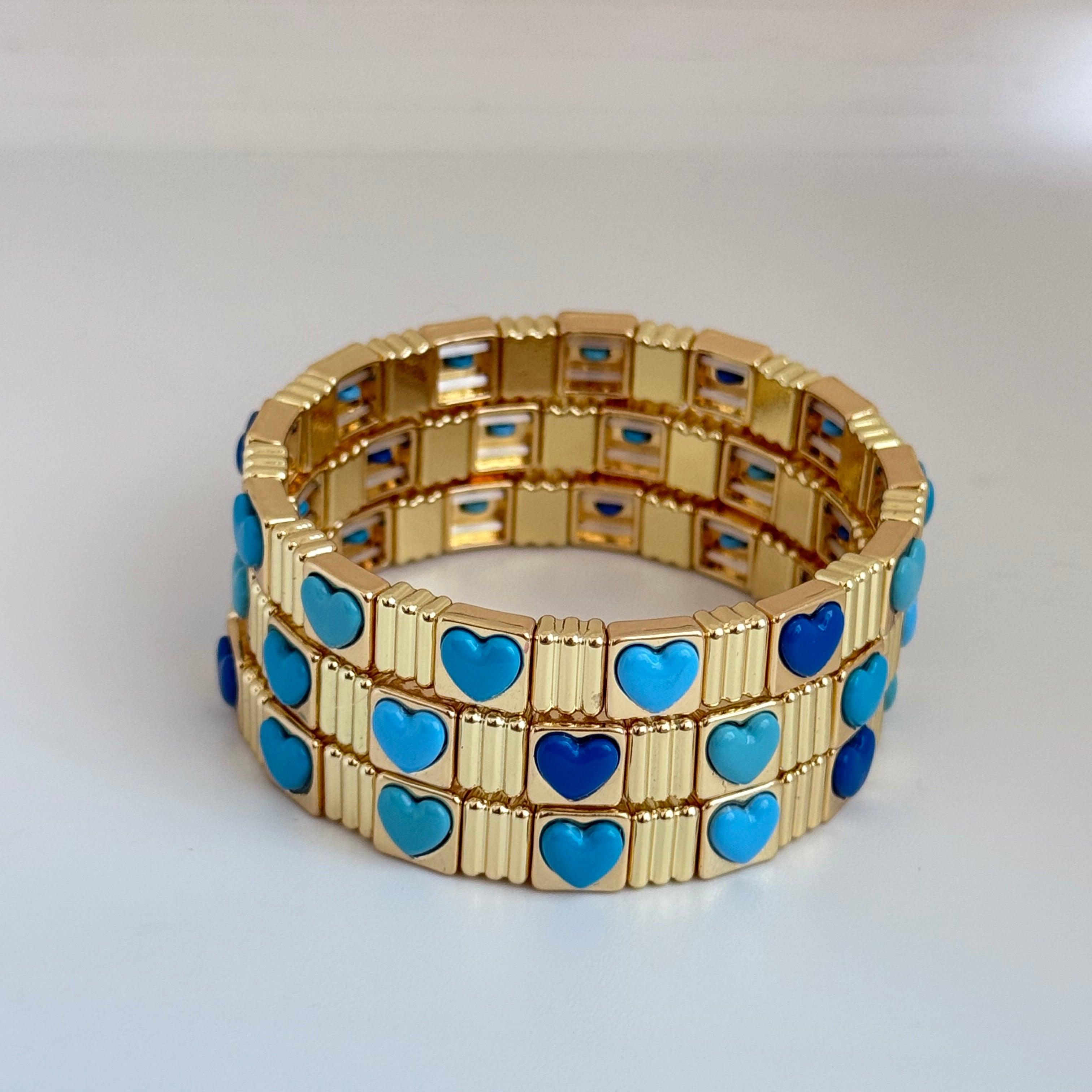 Shades of blue hearts enamel bracelet