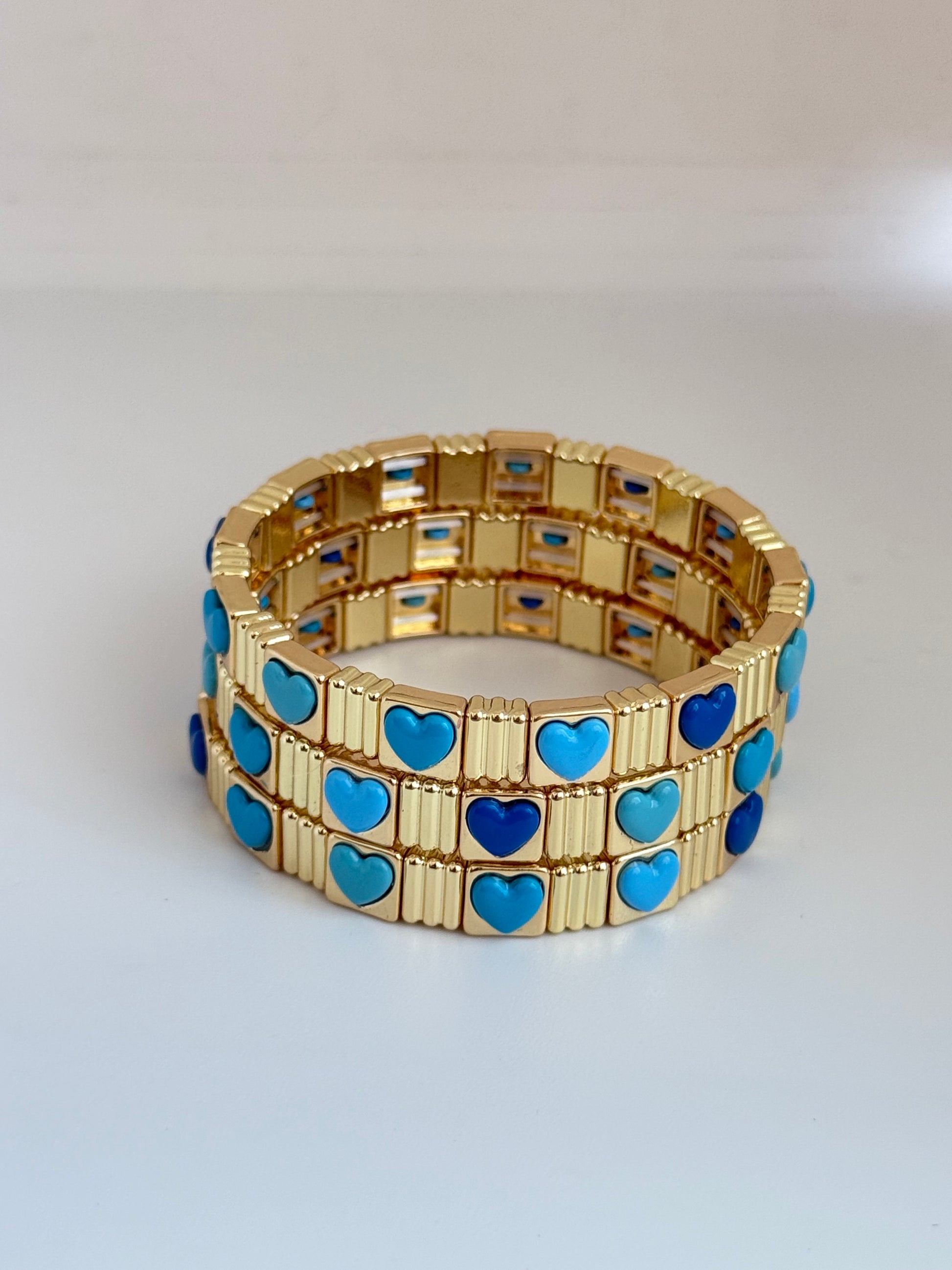 Shades of blue hearts enamel bracelet