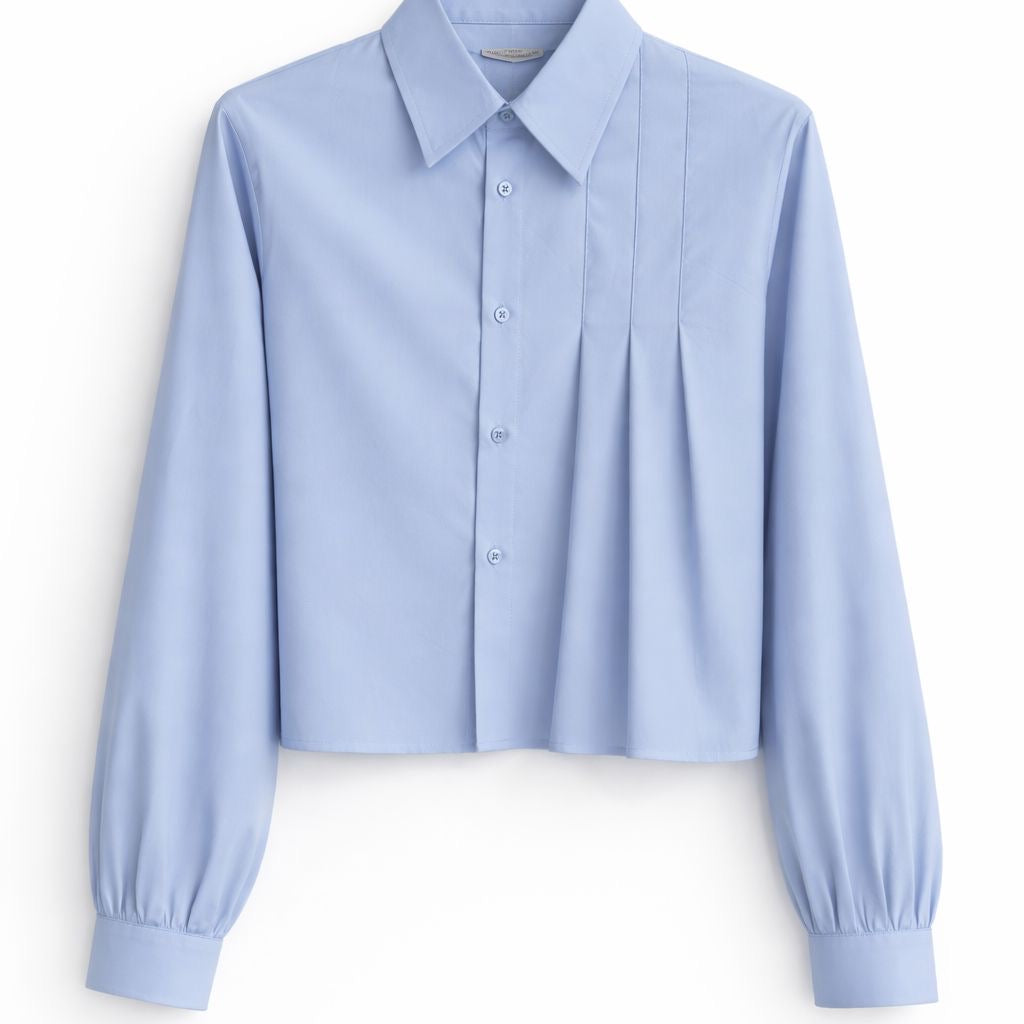 Blue shirt with pleat details