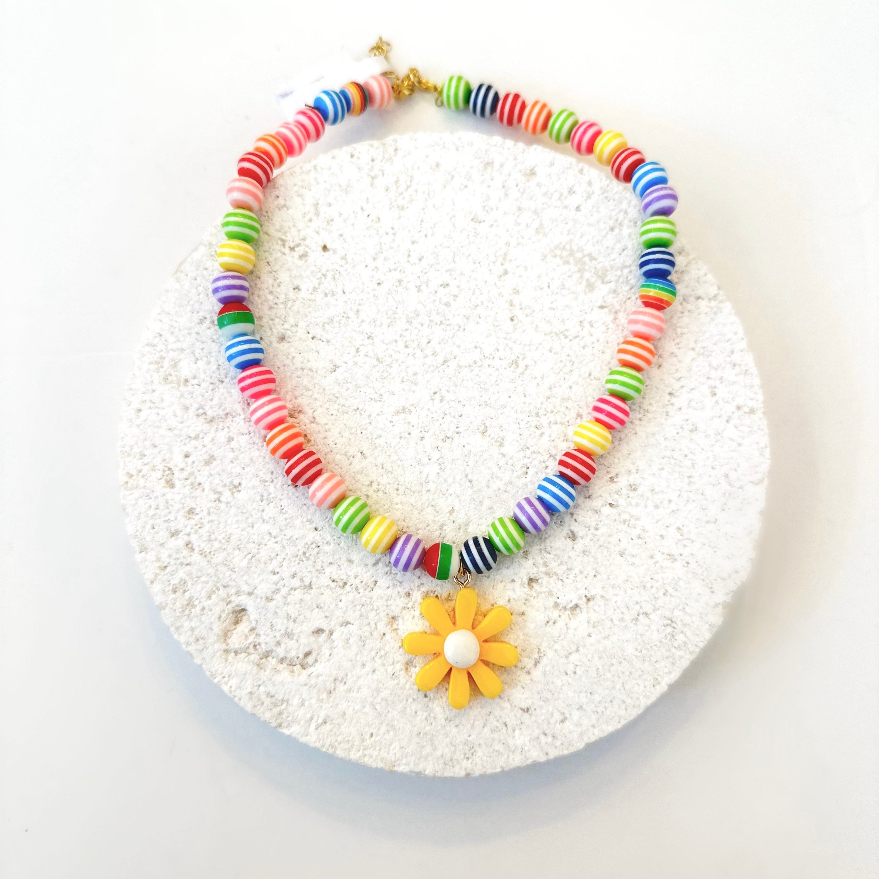 Kids rainbow yellow daisy necklace