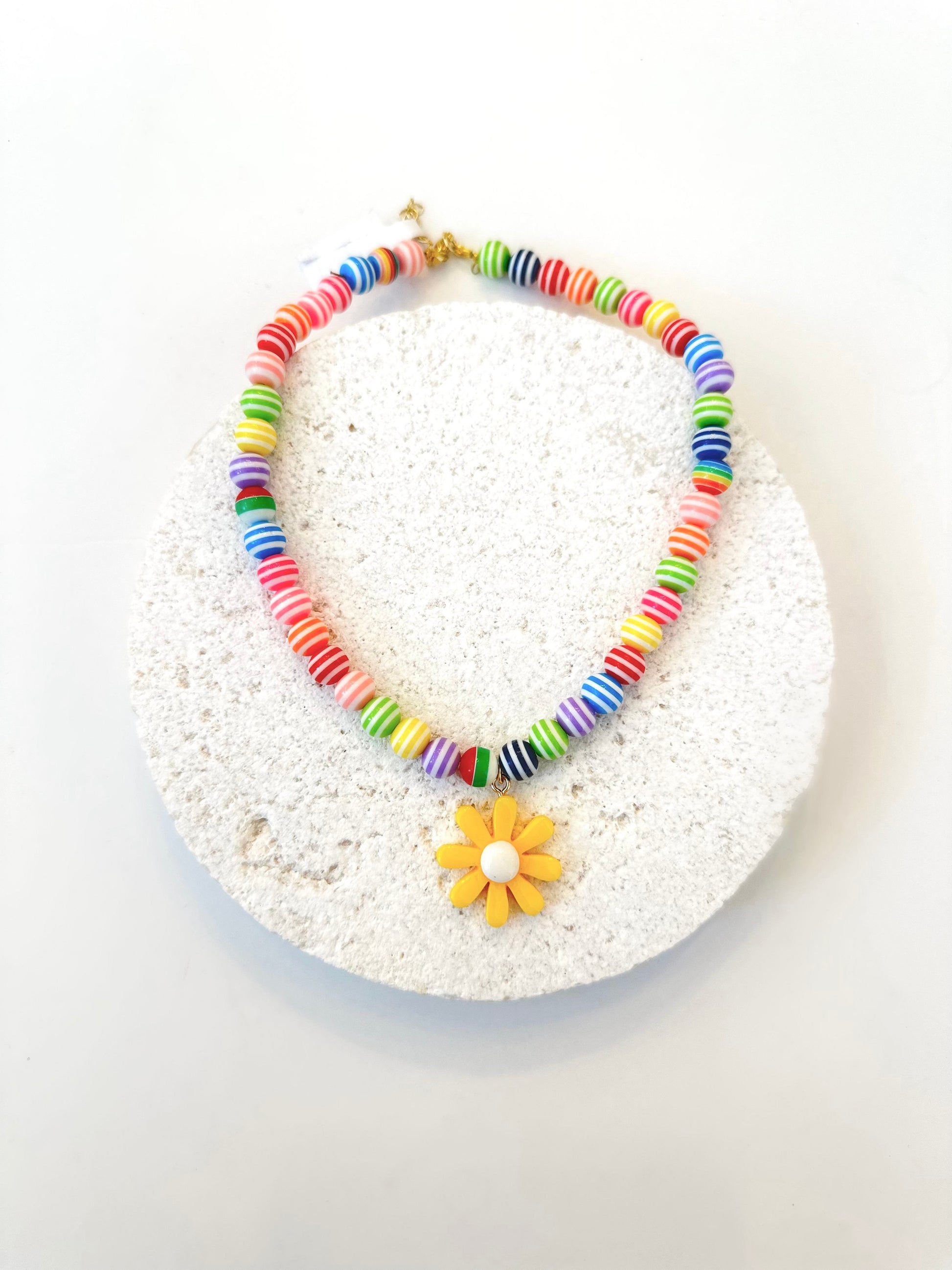 Kids rainbow yellow daisy necklace