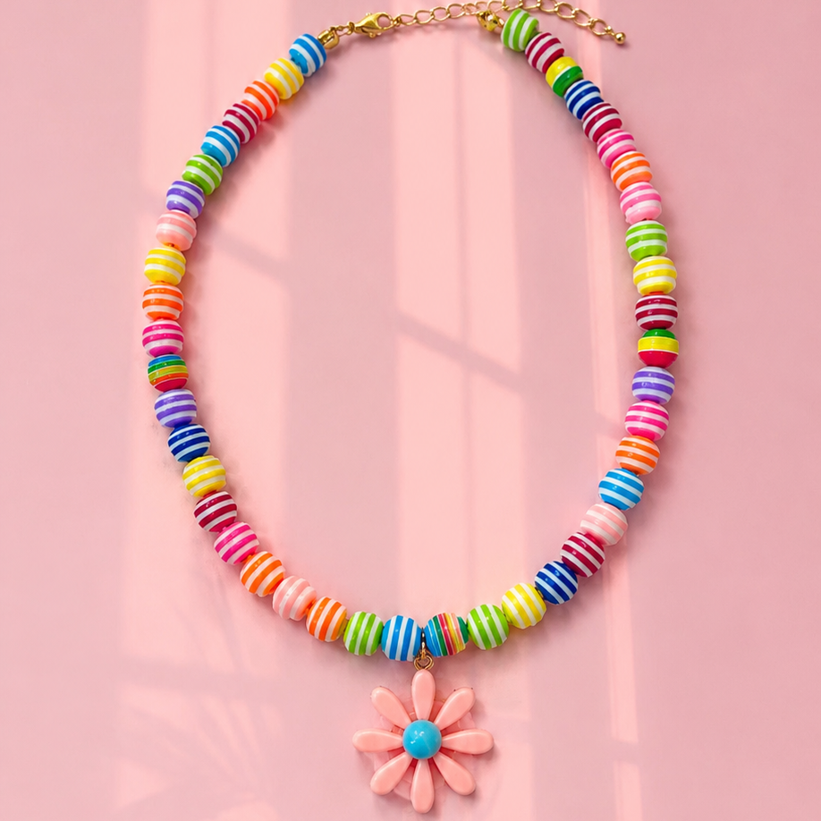 Kids rainbow daisy necklace