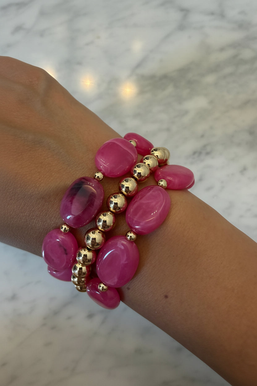 Set of 3 bracelets in hot pink