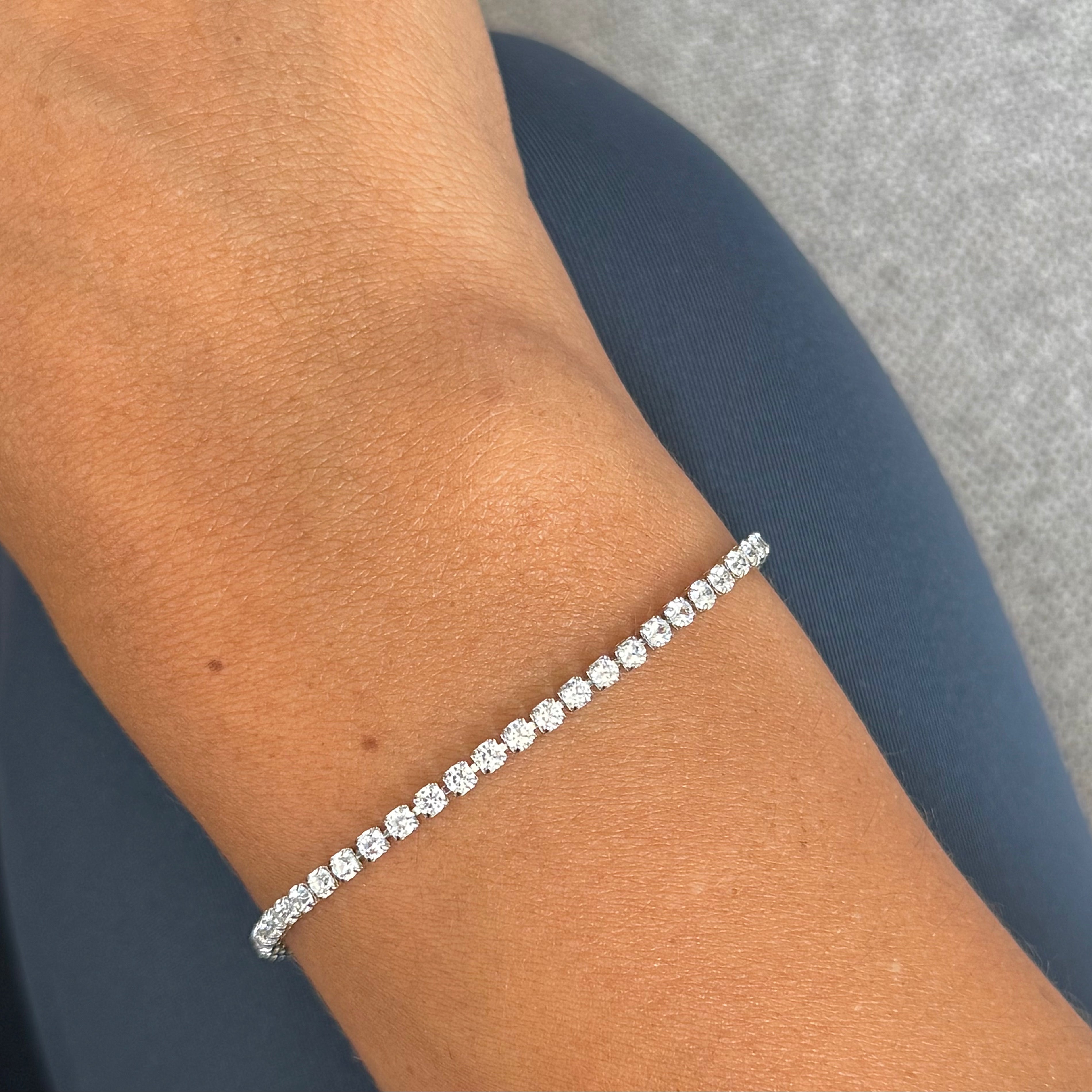 Thin round cut tennis bracelet