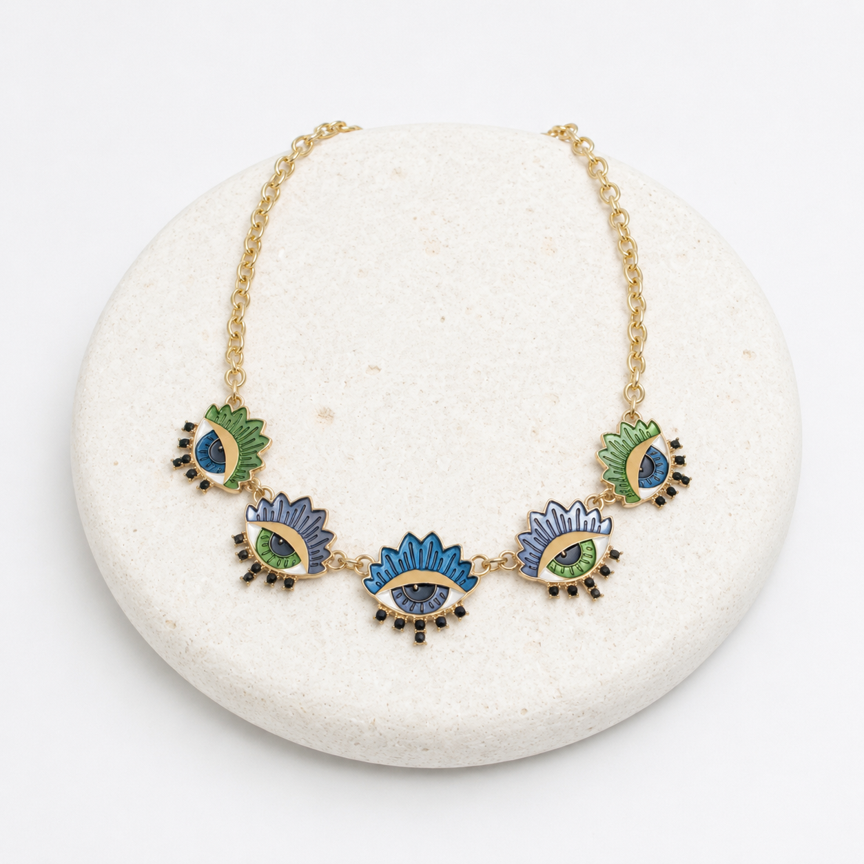 All eyes blue & green chain necklace