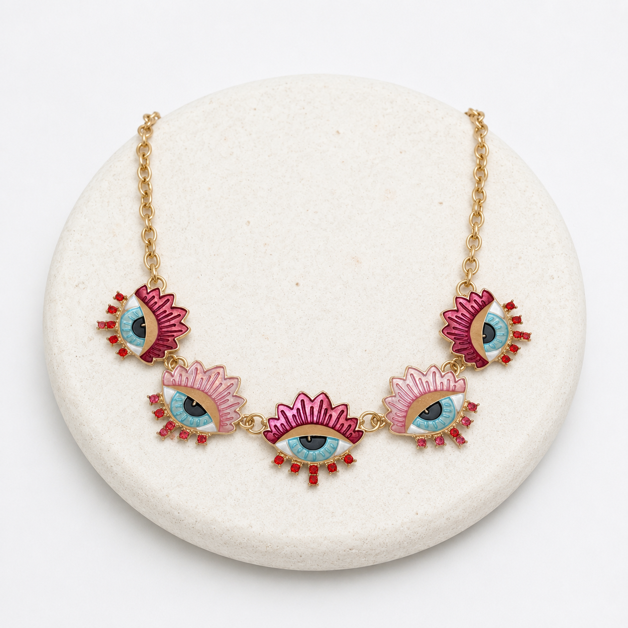 All eyes red & pink chain necklace