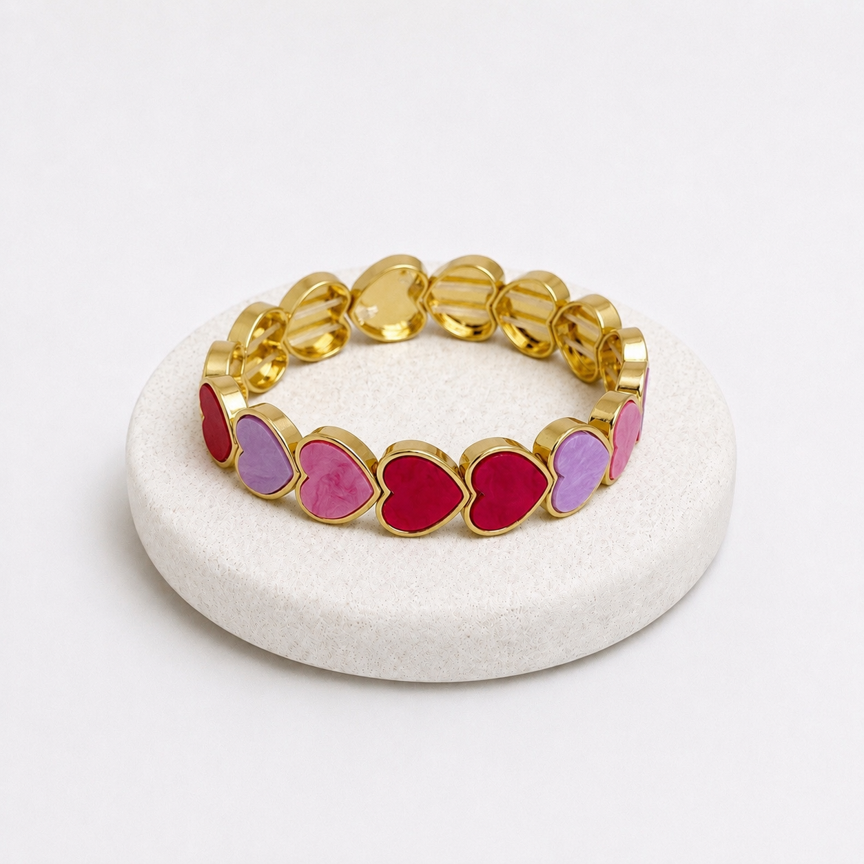 Red & pink big hearts enamel bracelet