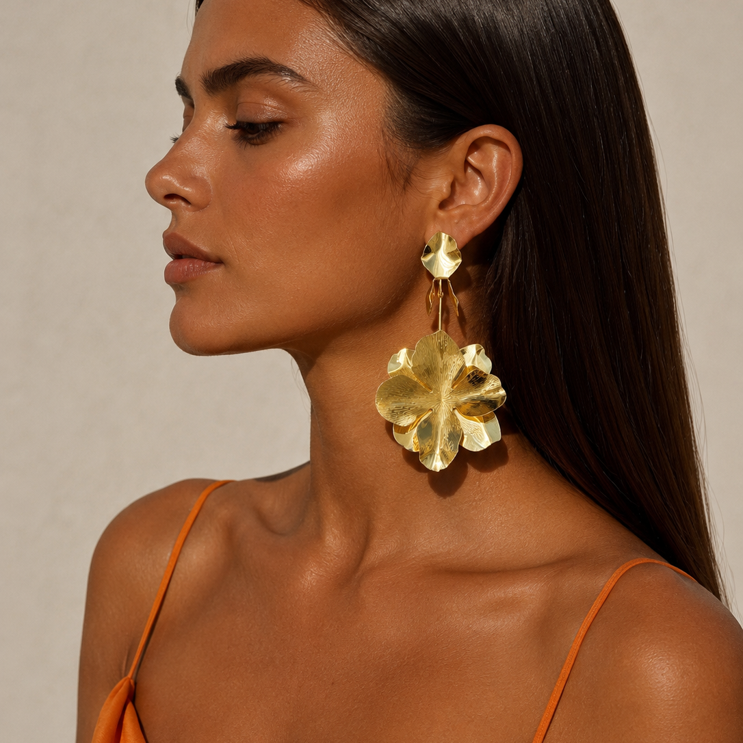 Oversized drop floral earrings